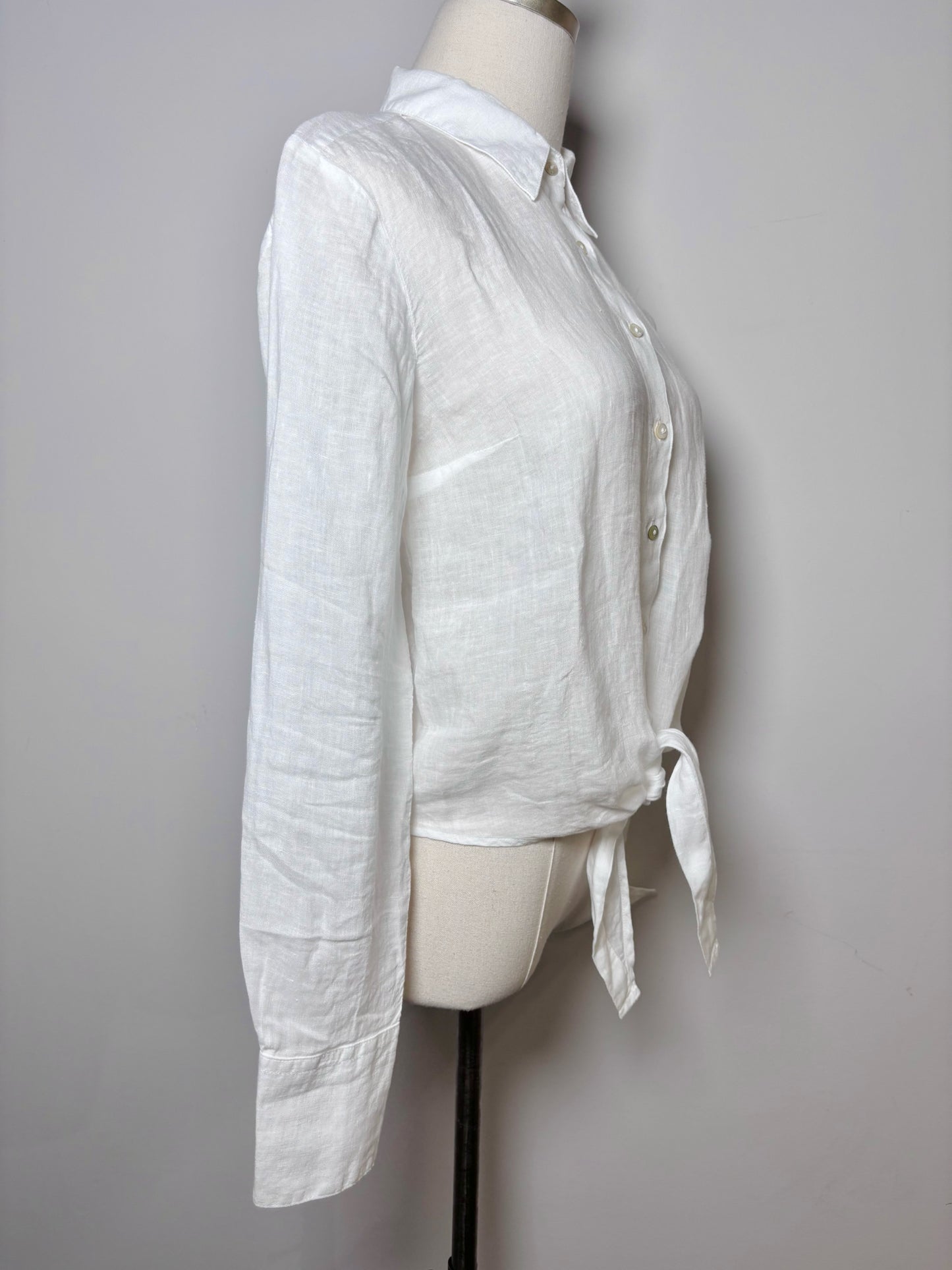 Women Size XS 120% Lino White Solid Linen NWT LS Shirt