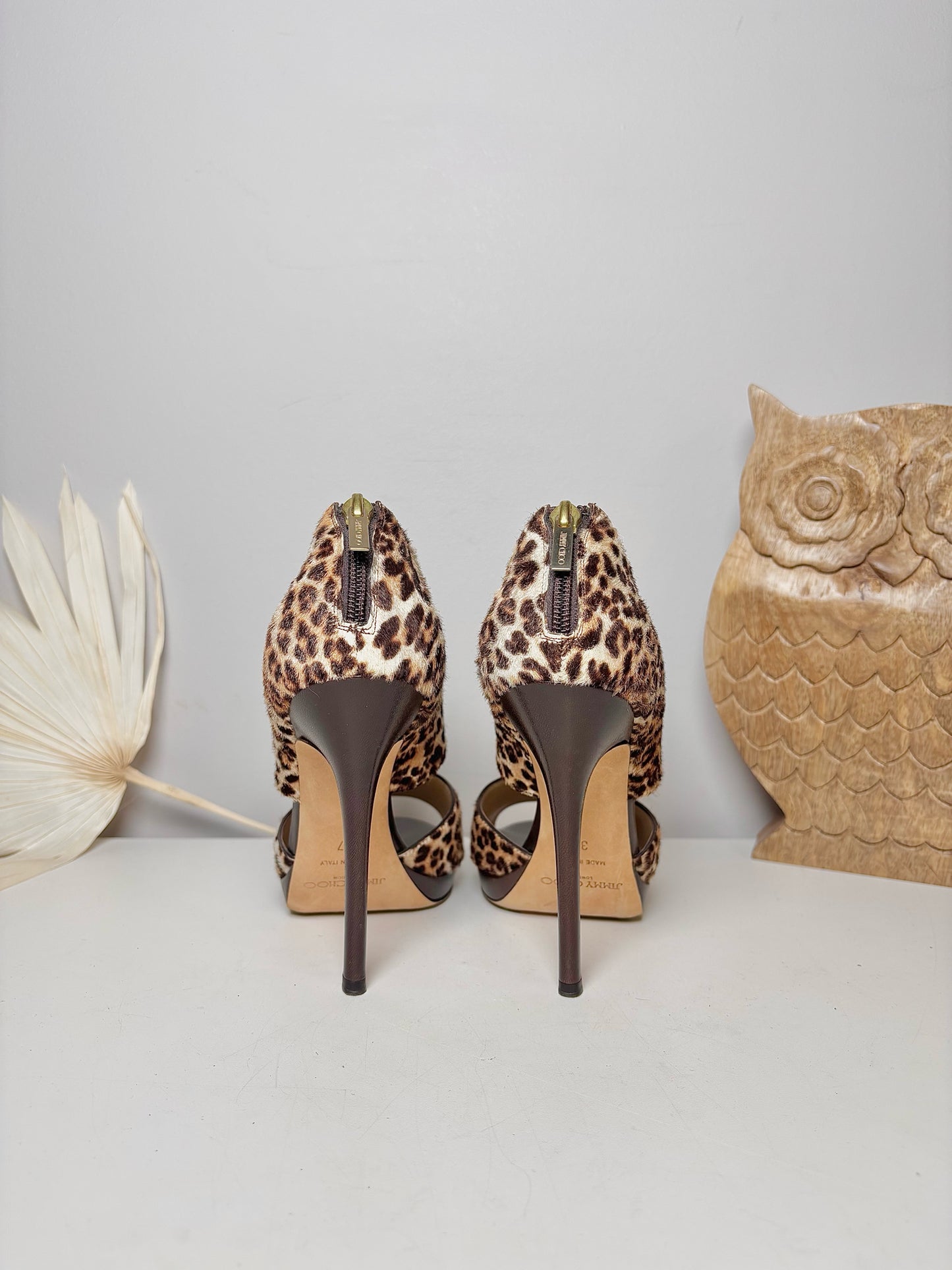 W Shoe Size 37 (6.5, 7 US) Jimmy Choo Tan, Brown Pony Hair Cowhide Heels