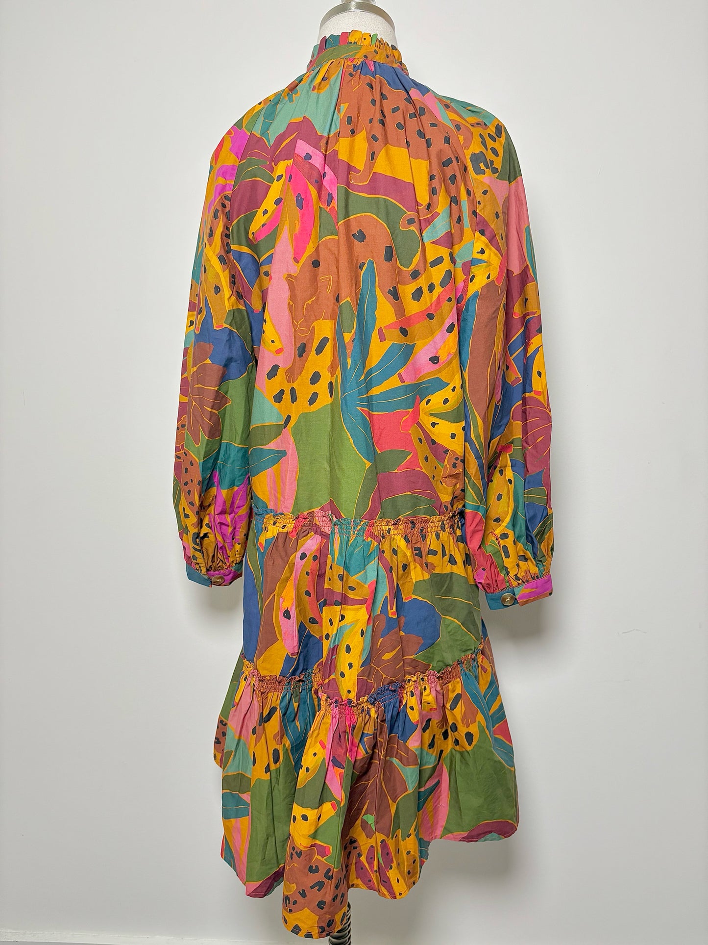 Women Size S Farm Rio Brown, Green and Pink Jungle Cotton NWT Dress