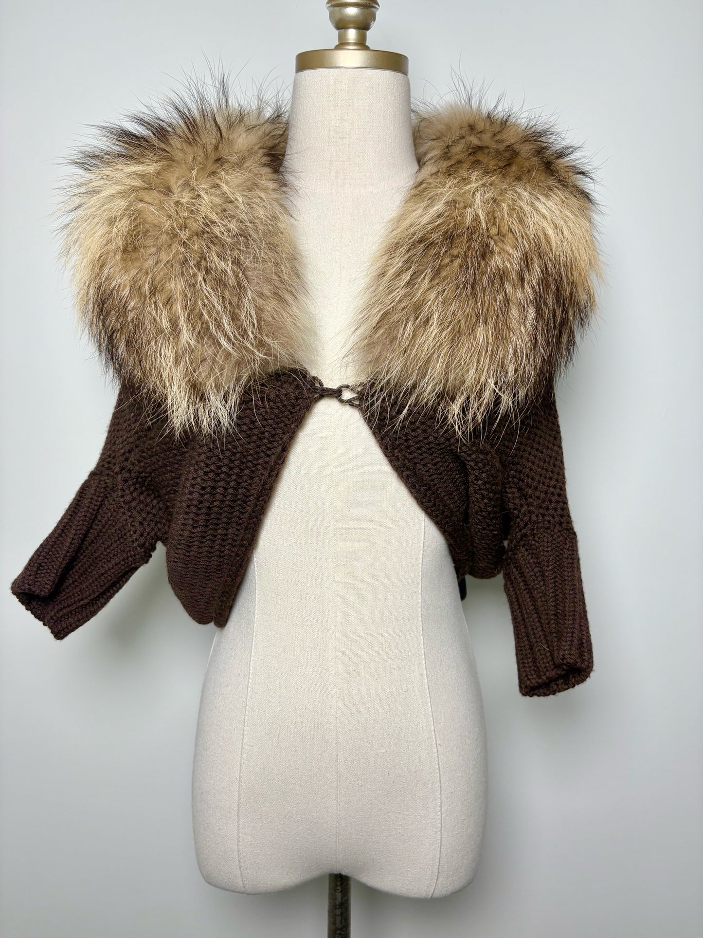 Women Size XS Alice + Olivia Brown Knitted Wool & Fur Pre-owned Sweater