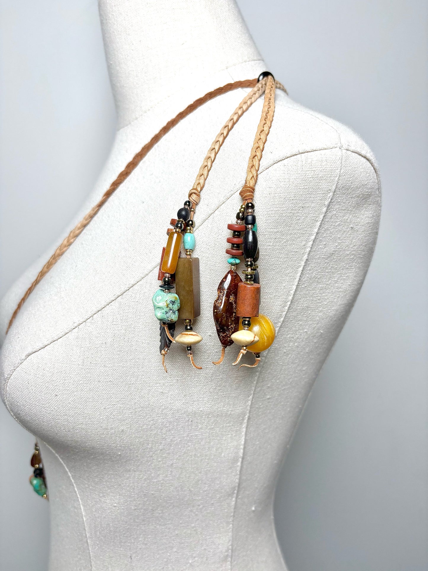 No Label Native American Leather, Camel Fringe, Turquoise, Jasper Purse