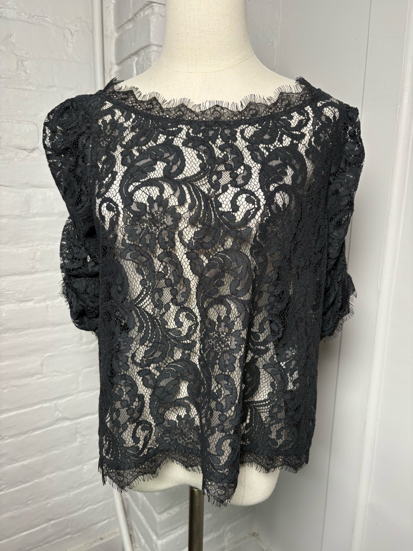 Women Size M Joie Black Lace Nylon Blend Blouse