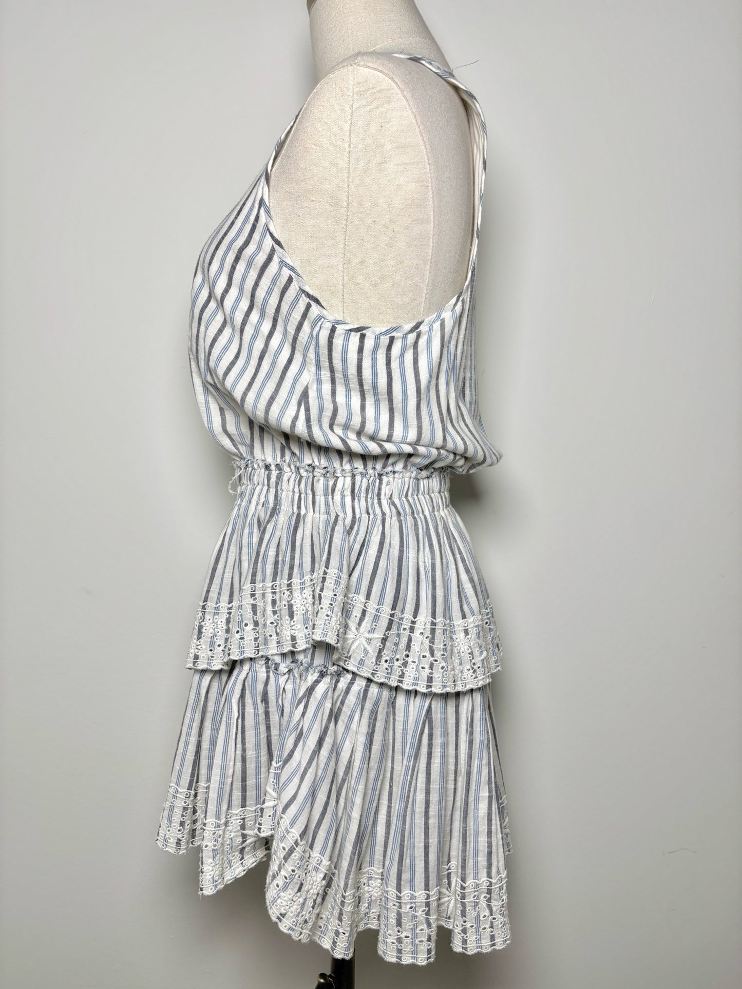 Women Size M LoveShackFancy Blue, white, gray Stripe Cotton Dress