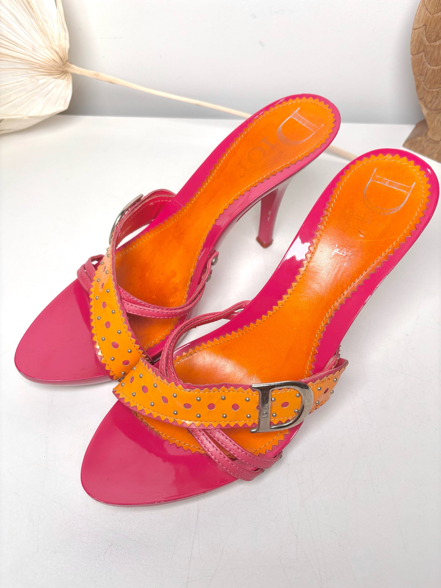 W Shoe Size 10 Christian Dior Orange, Pink Platform Resin Barbie Heels