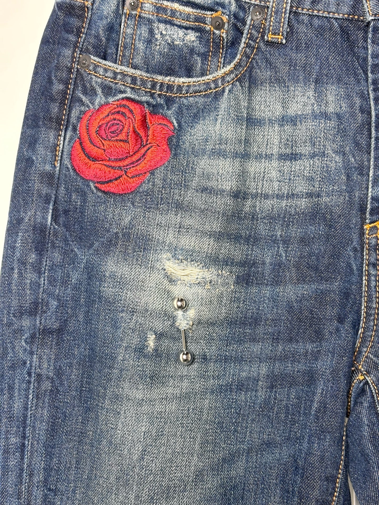Women Size 26 (Sz 2) ROCKS Roy Roger's Blue Solid w/Embroidery Denim Jeans