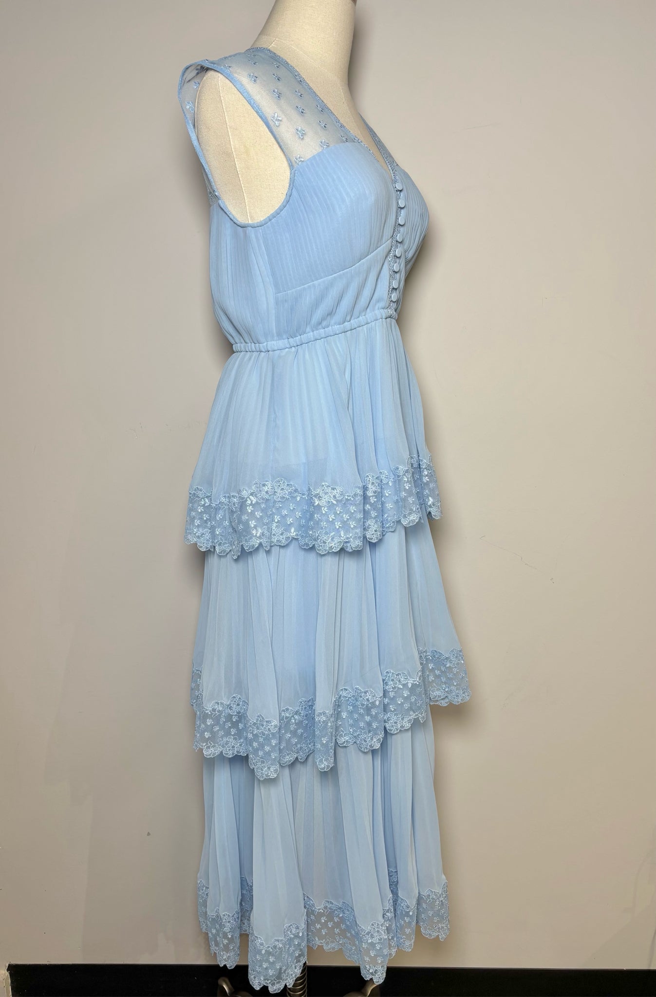Women Size M Self-Portrait Baby Blue SolidTiered Midi Dress