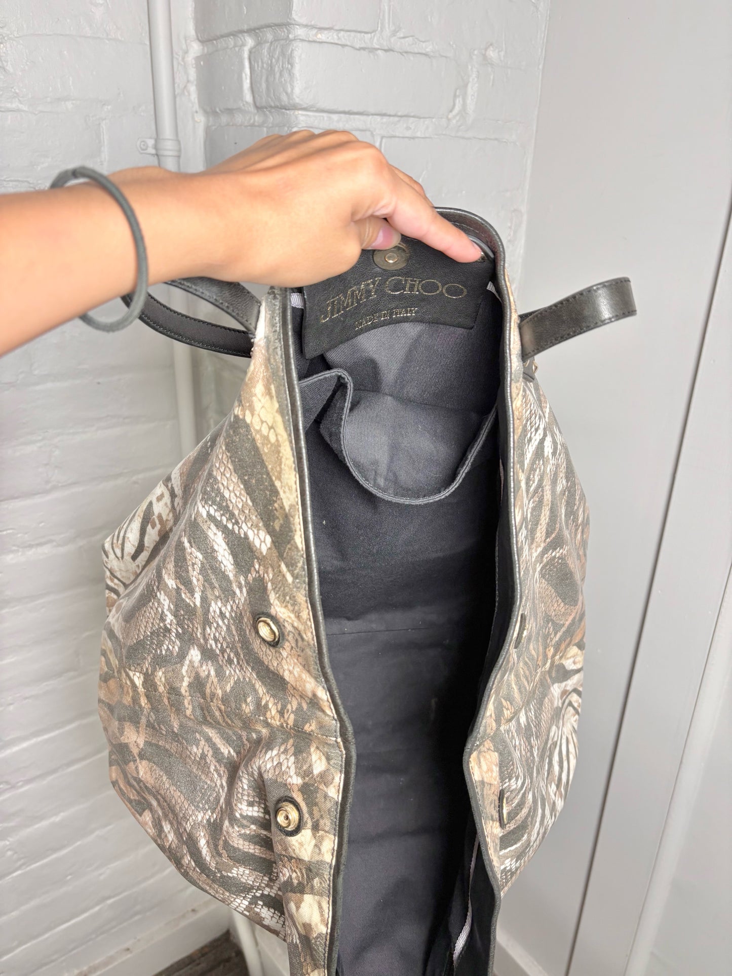 Jimmy Choo Animal Print Canvas Tote Bag