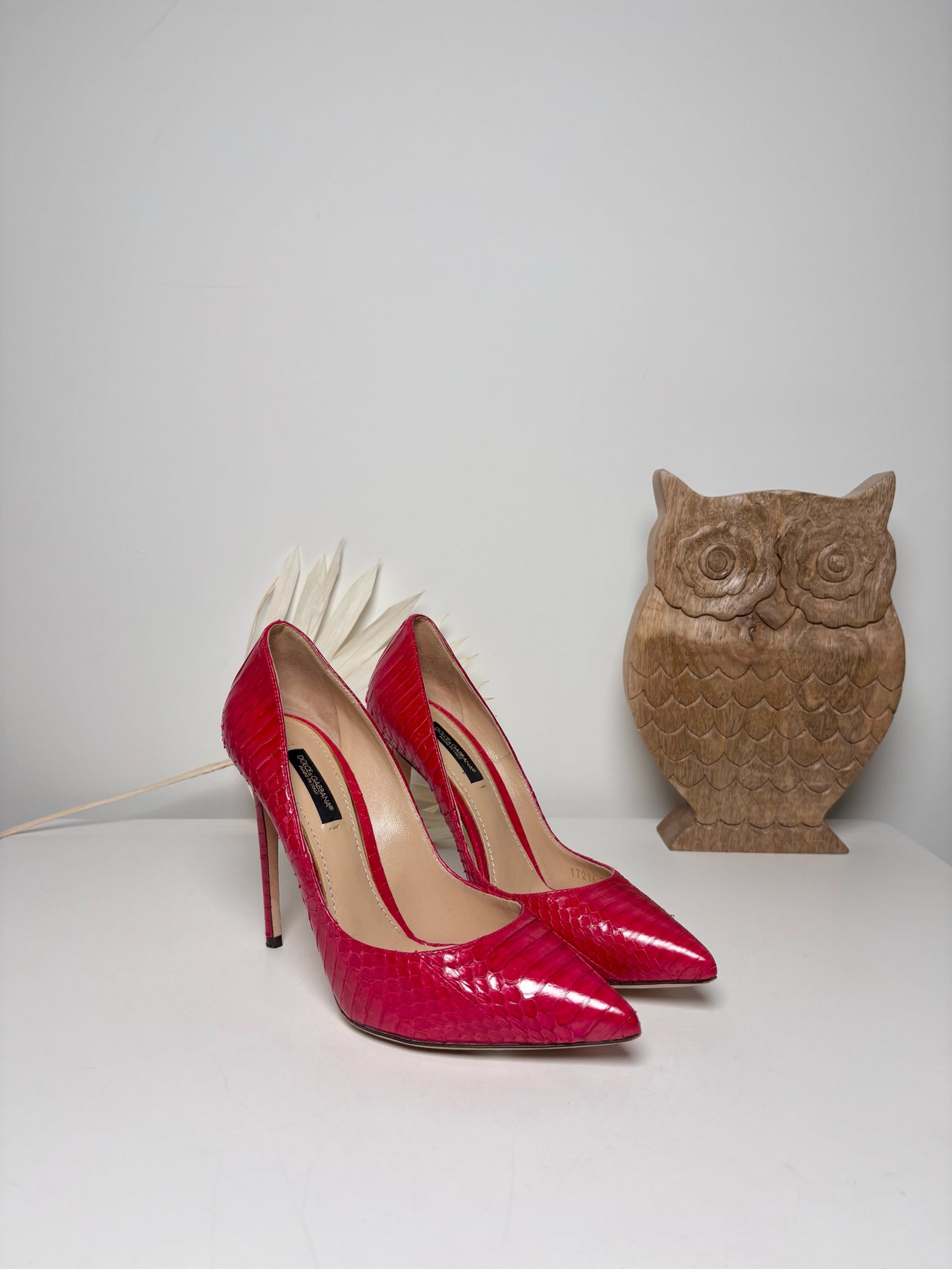 W Shoe Size 37.5 Dolce & Gabbana Red Leather Snake Skin Heels