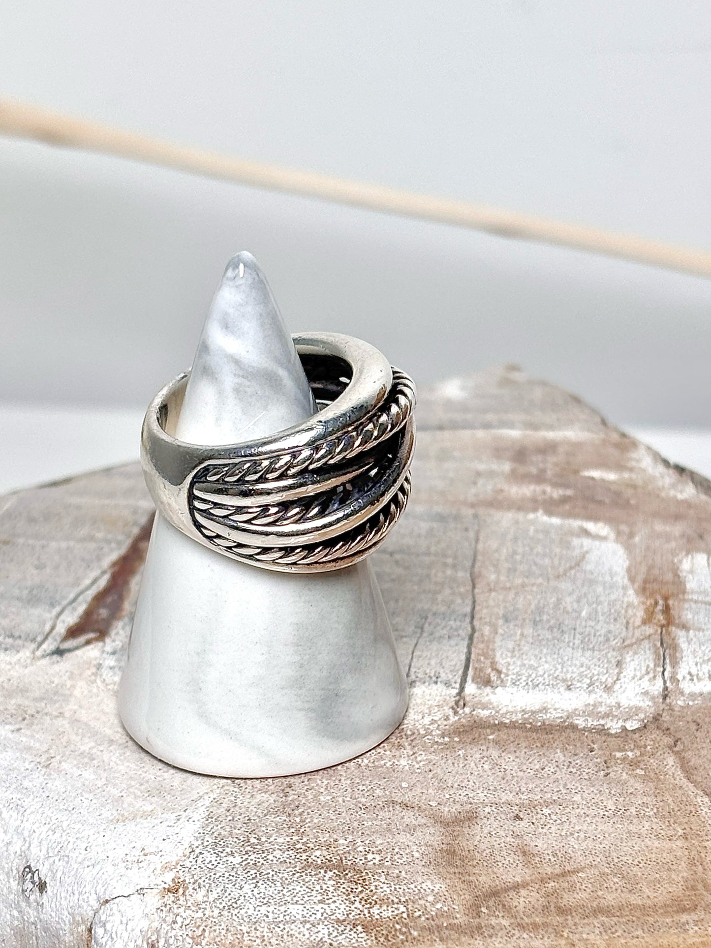 David Yurman Sterling Silver 7.5 Crossover Cable Wide Ring