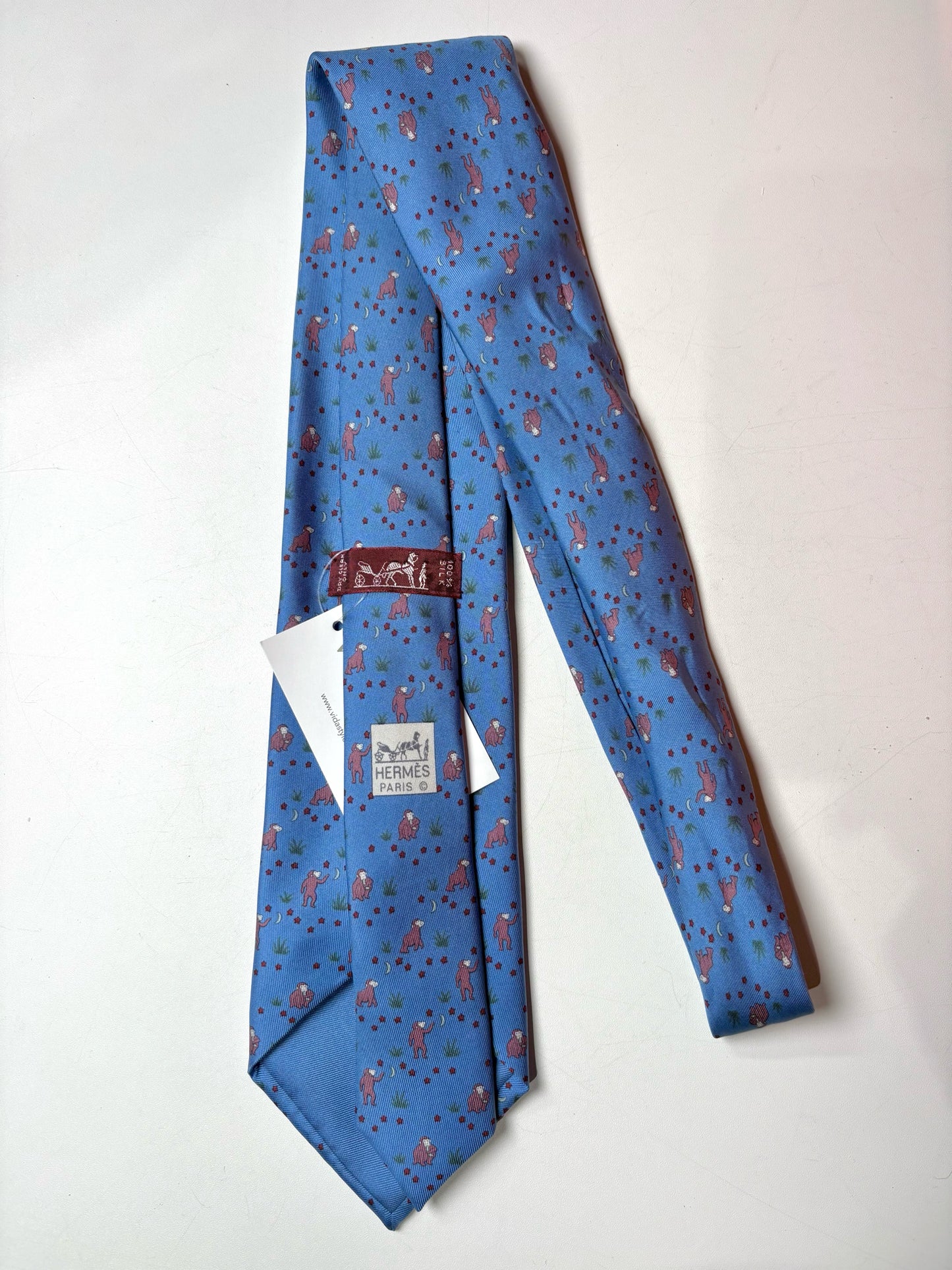 Hermes Blue 100% Silk Monkeys Men's Tie
