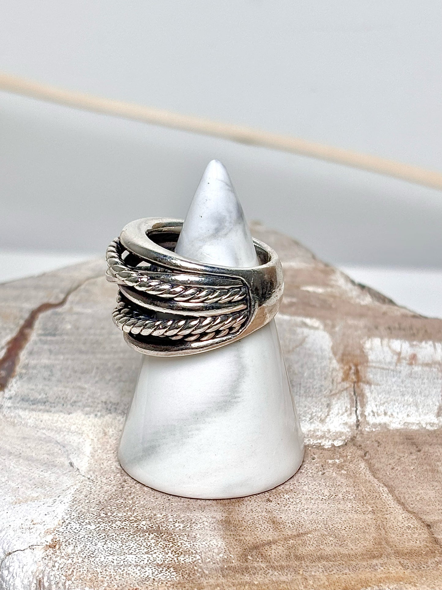 David Yurman Sterling Silver 7.5 Crossover Cable Wide Ring