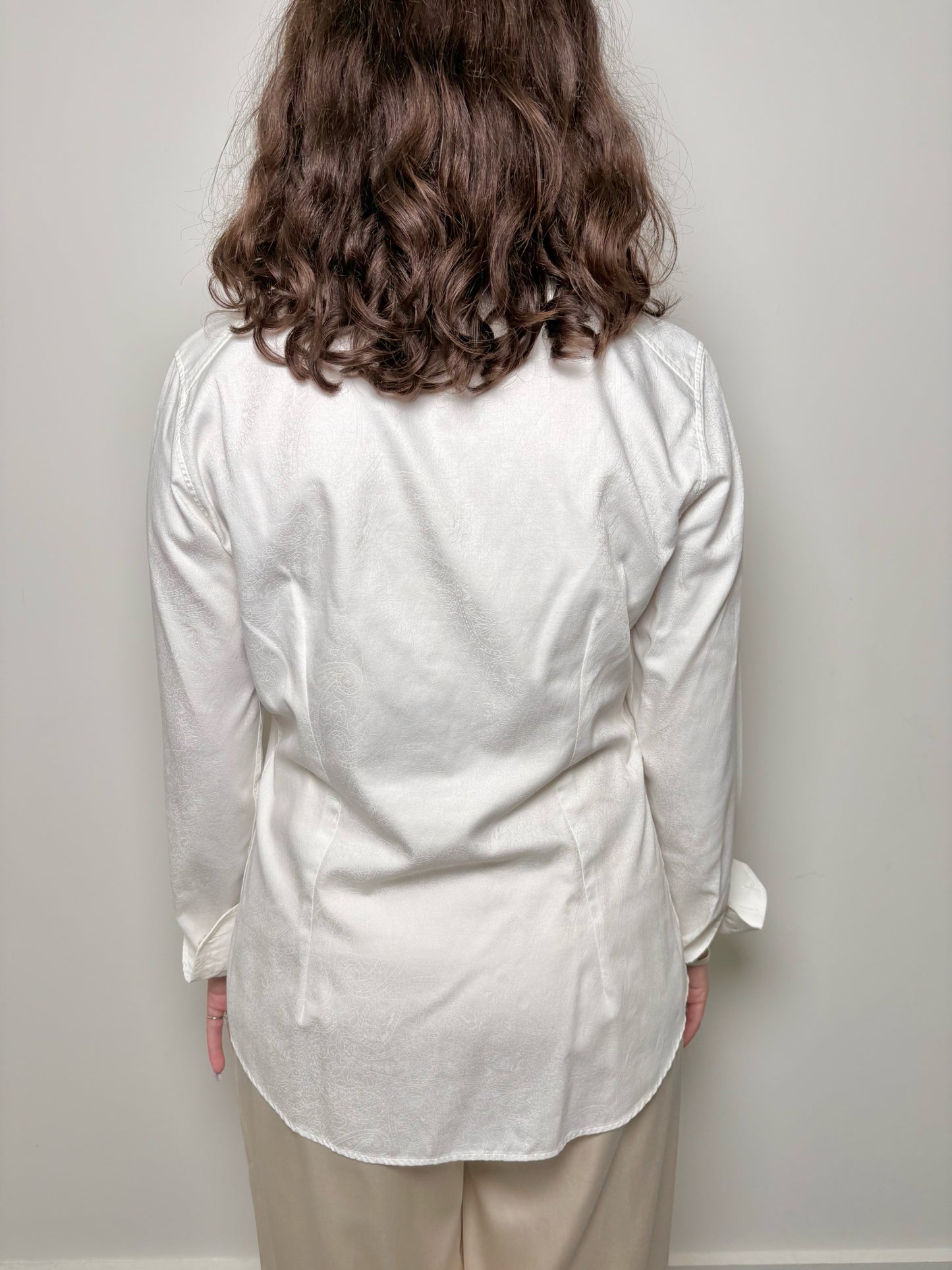 Women Size 48 (12, US) Etro White Paisley Imprint Cotton Shirt