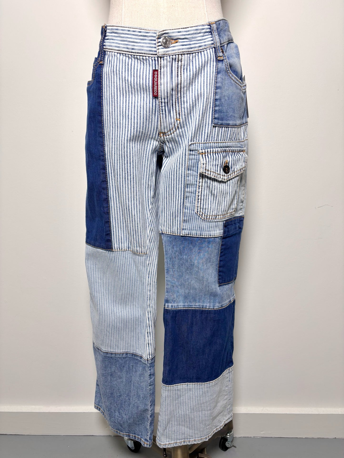 Women Size 44 Dsquared2 Blue, White Patchwork Cotton Jeans