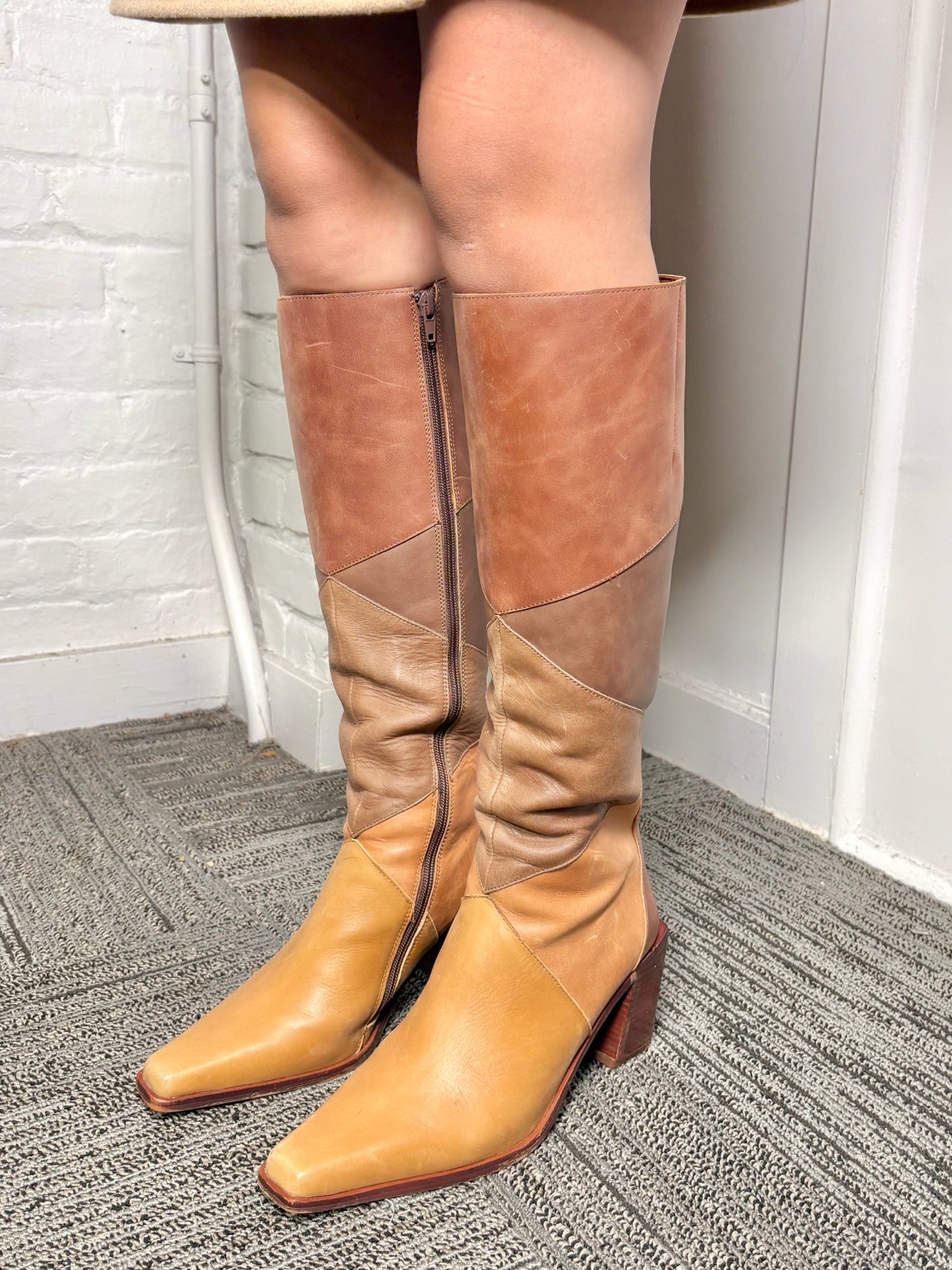 W Shoe Size 9 Jeffrey Campbell x Free People Brown Patchwork Calimity Boots