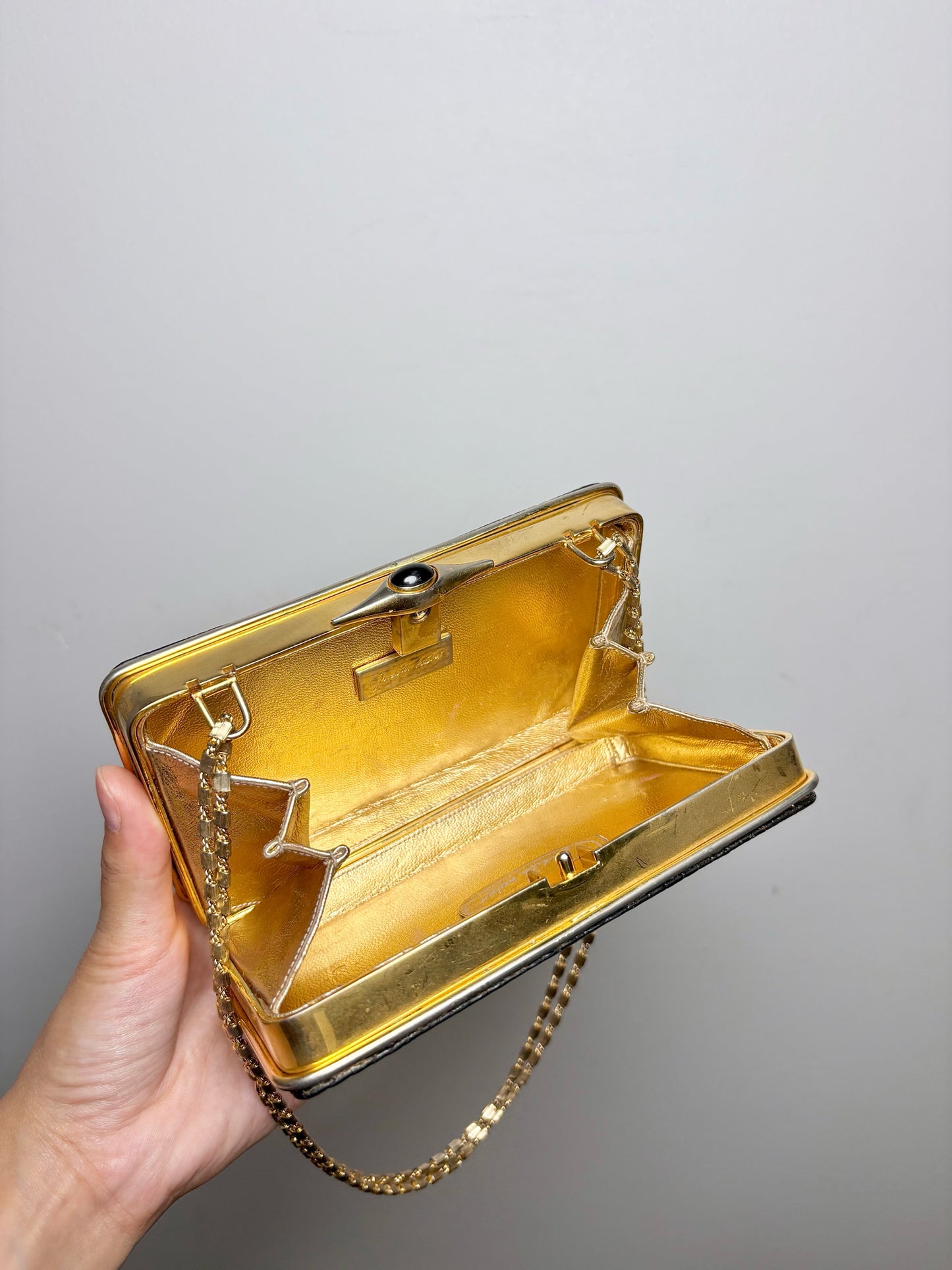 Judith Leiber Croc Embossed Leather Black Clutch/Crossbody