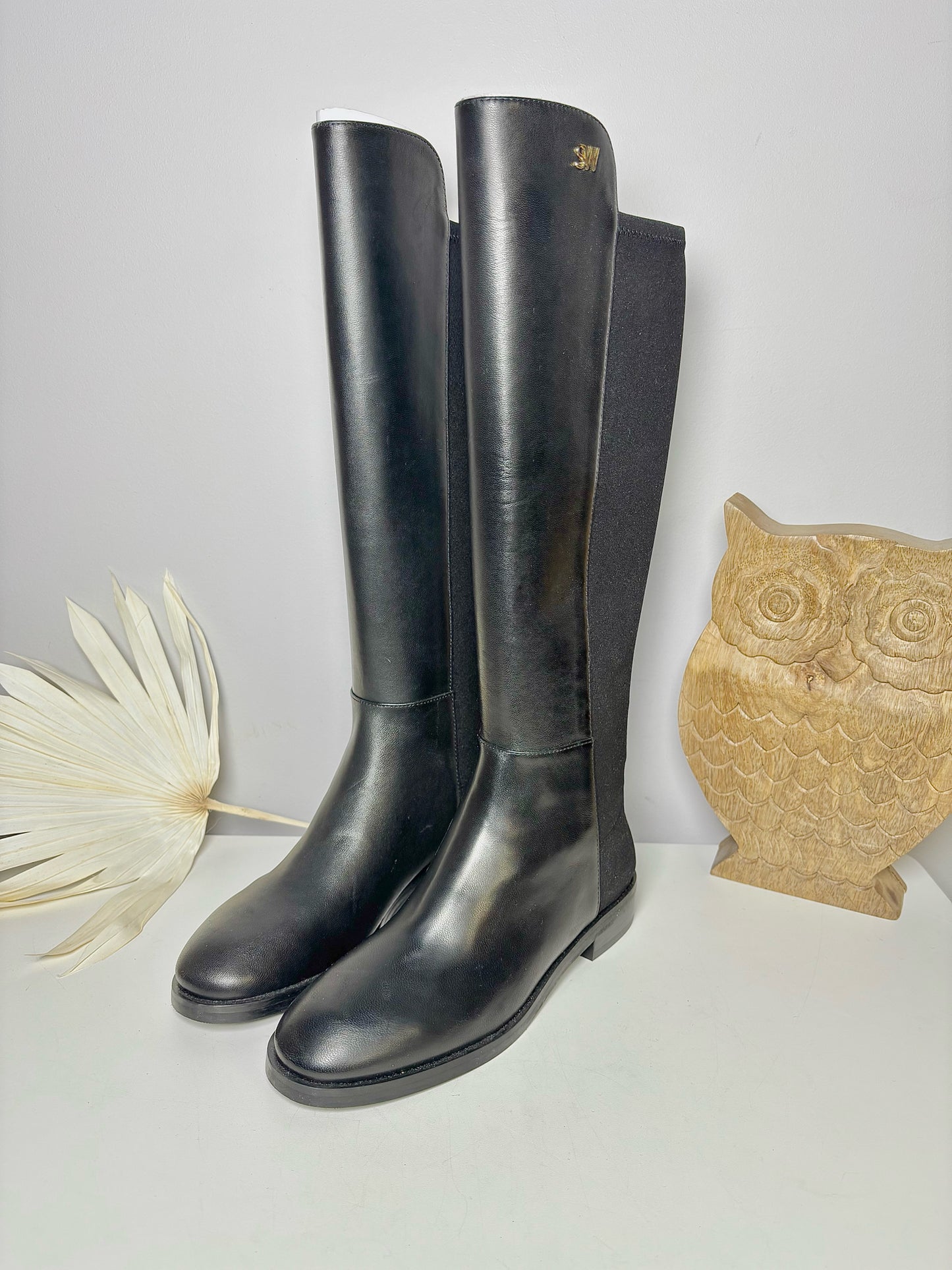 W Shoe Size 6 Stuart Weitzman Black Leather Cowhide Boots