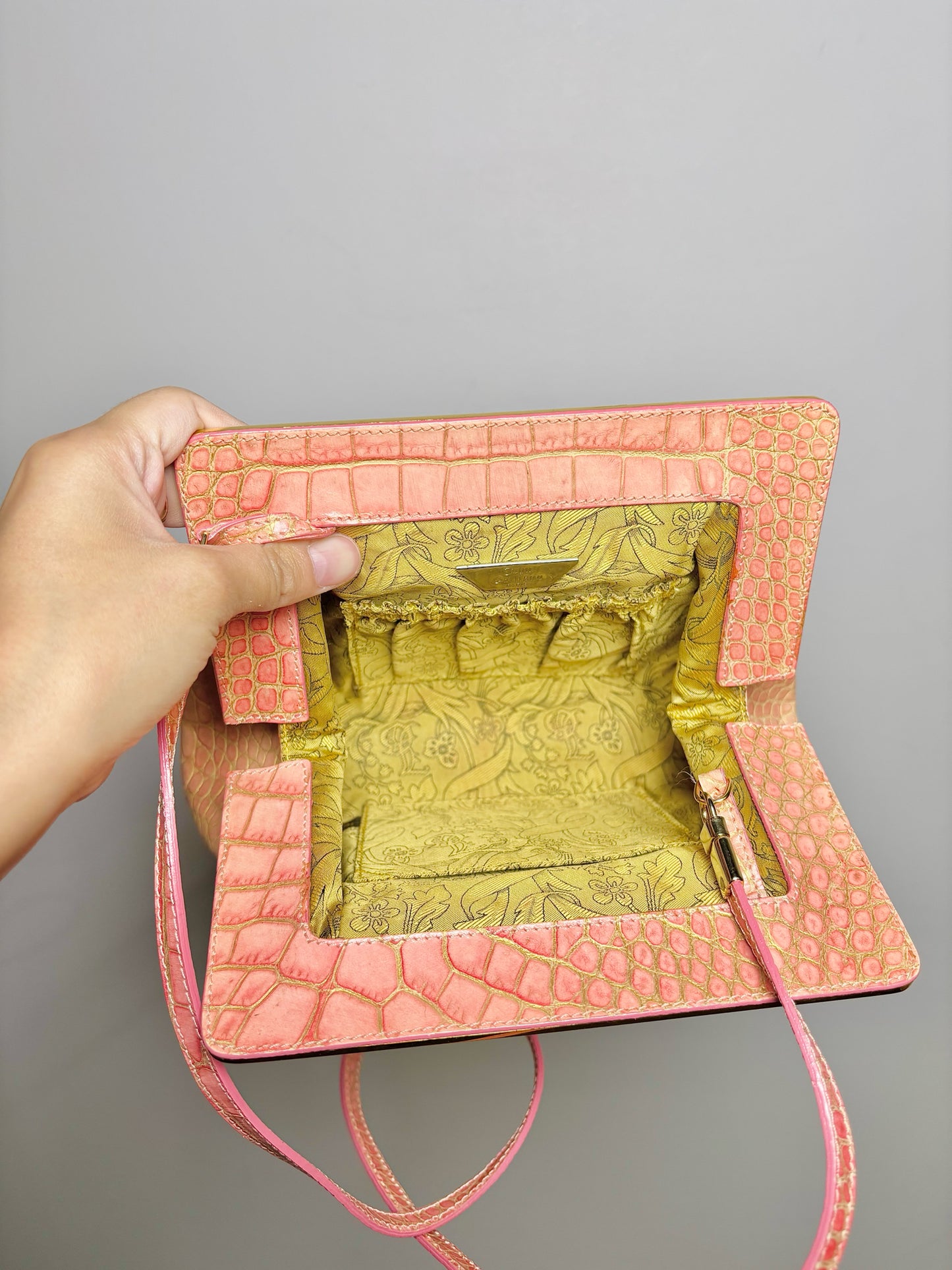 John Galliano Croc Embossed Leather Salmon Cowhide Vintage Purse