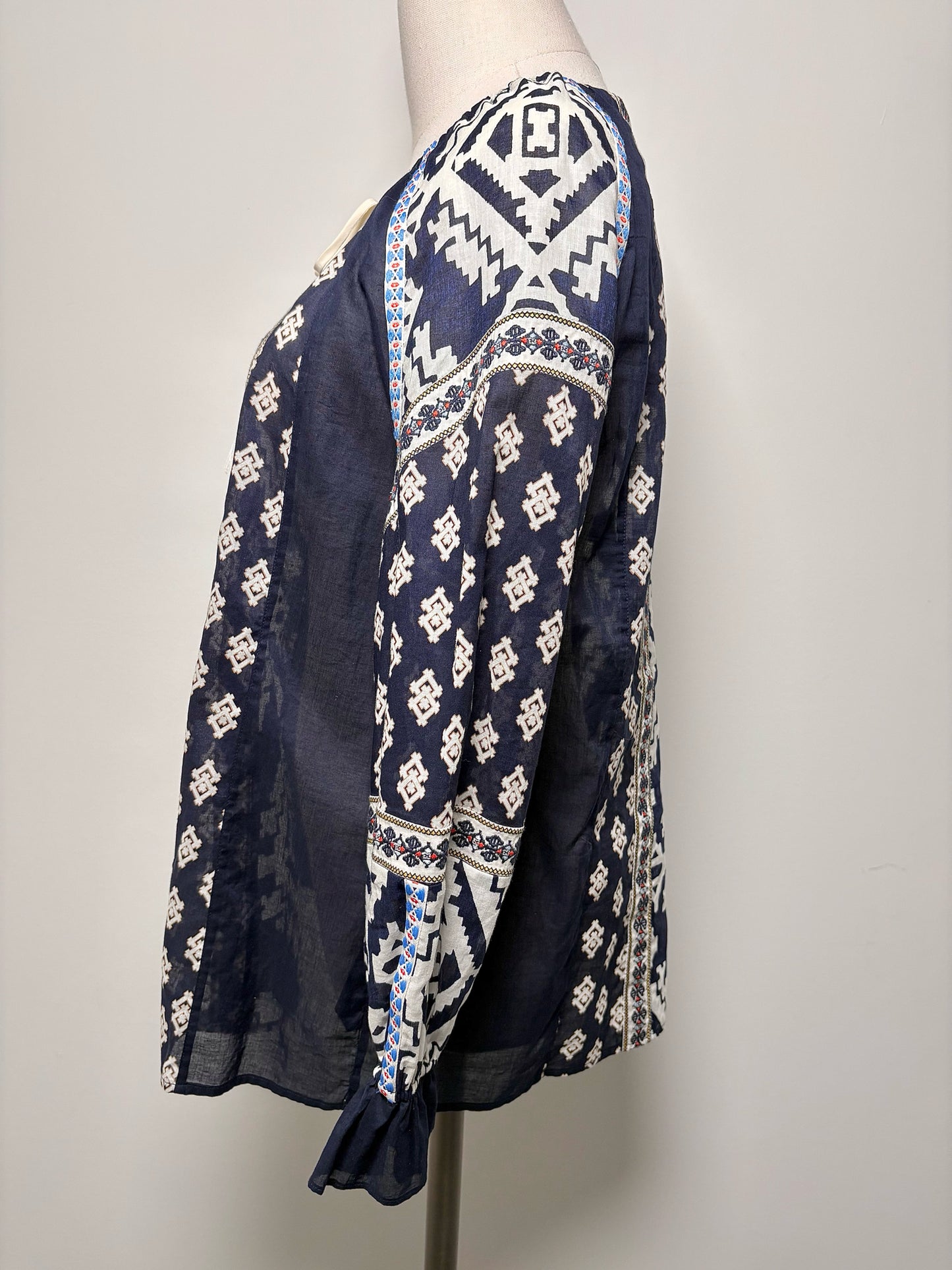 Women Size S Tory Burch Blue, White Print Candice Shirt
