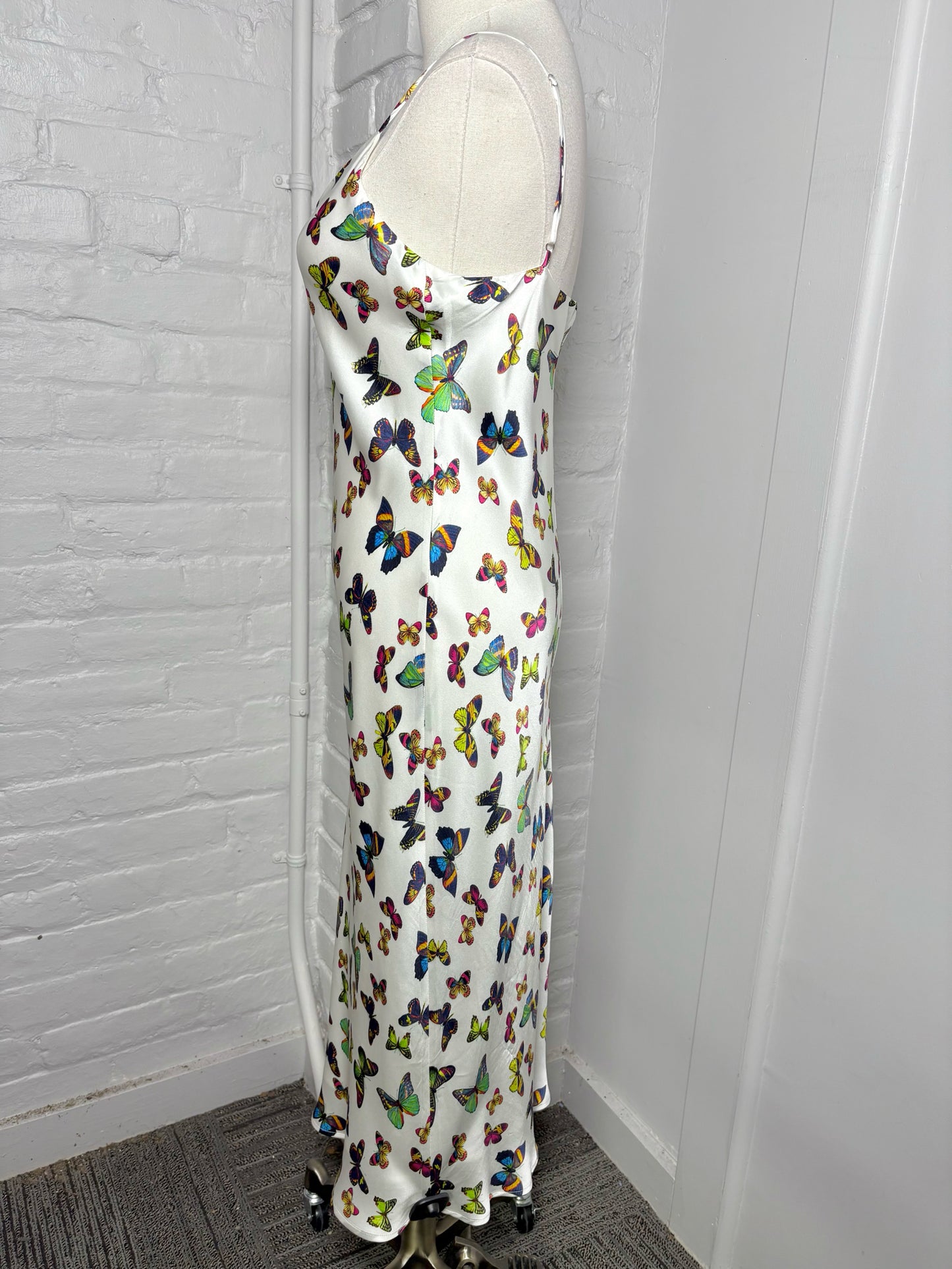 Women Size 4 L'Agence Cream Butterflies Midi Slip Dress
