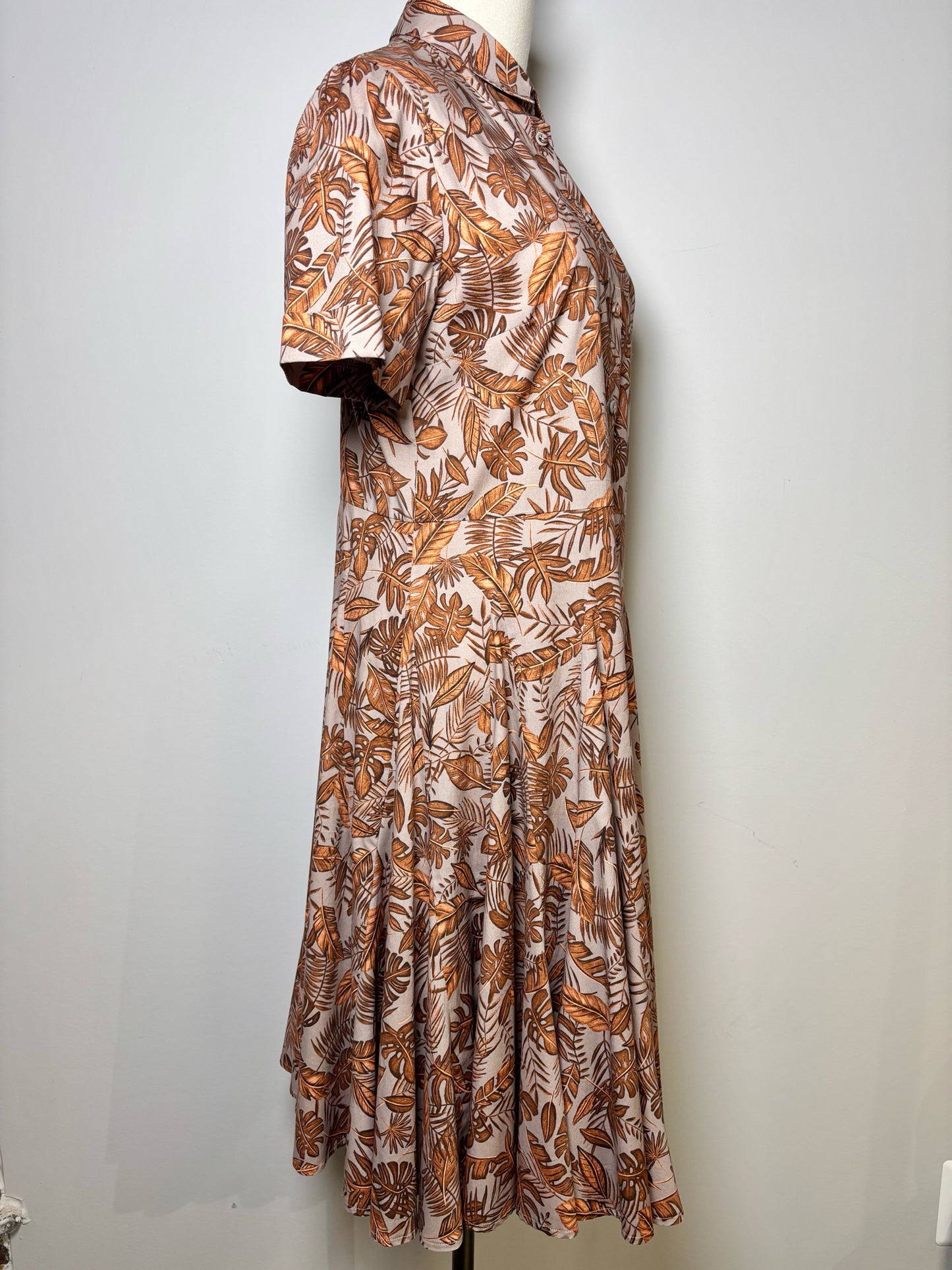 Women Size 12 Purotatto Taupe, Copper Floral Print Cotton, Elastane Dress