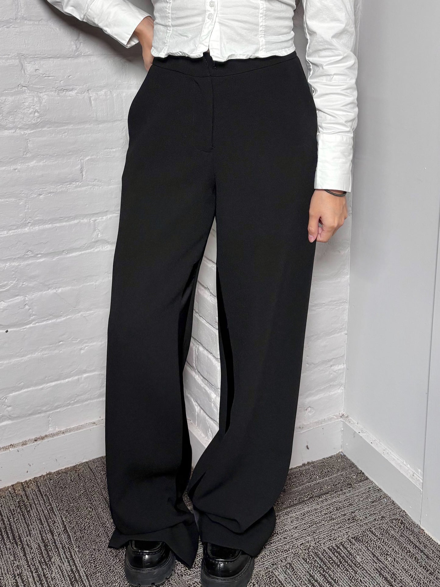 Women Size 2 Prabal Gurung Black Tuxedo Flowy Leg Pants