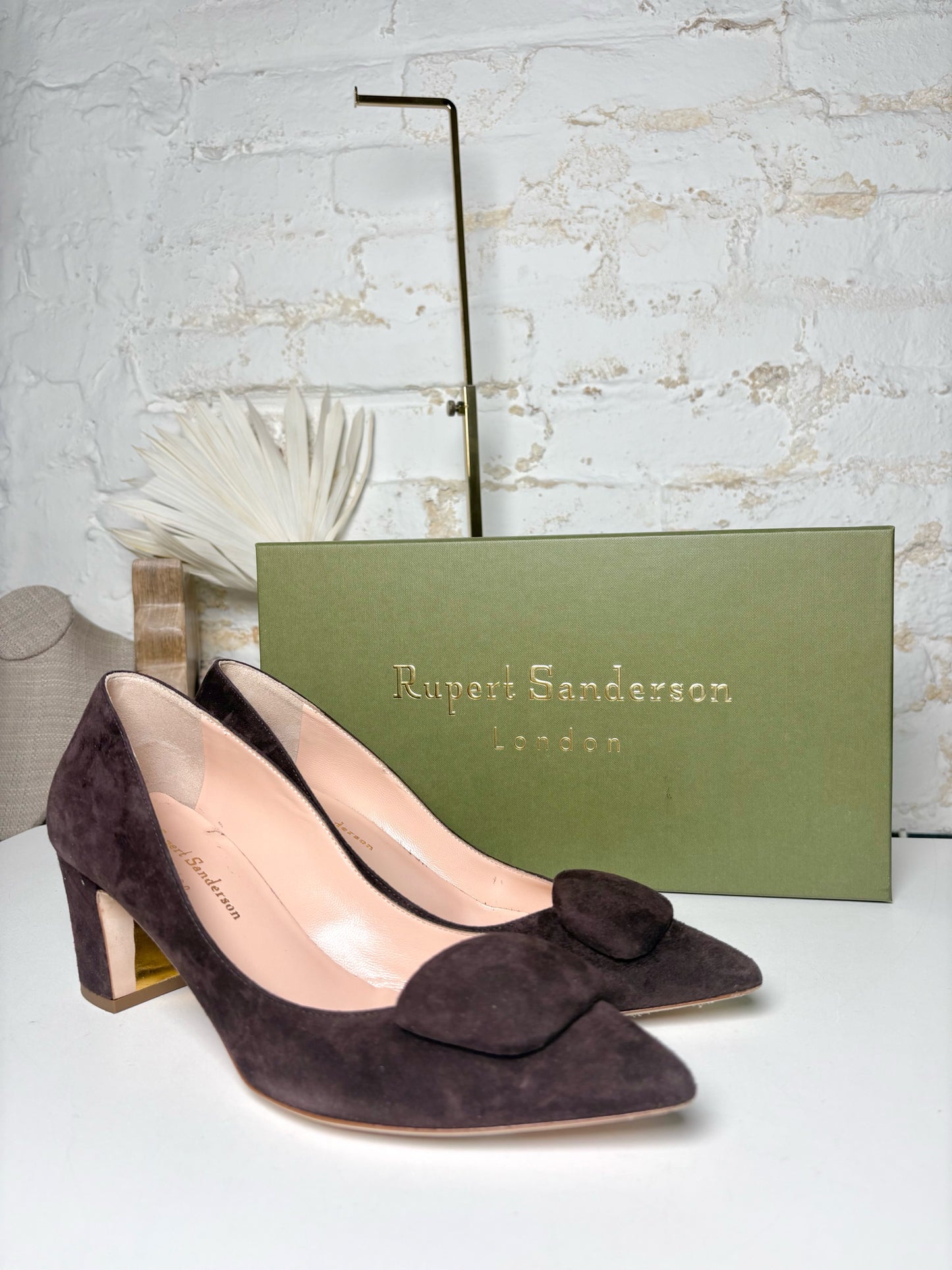 W Shoe Size 38.5 Rupert Sanderson Dark Brown Suede Pre-owned Pump