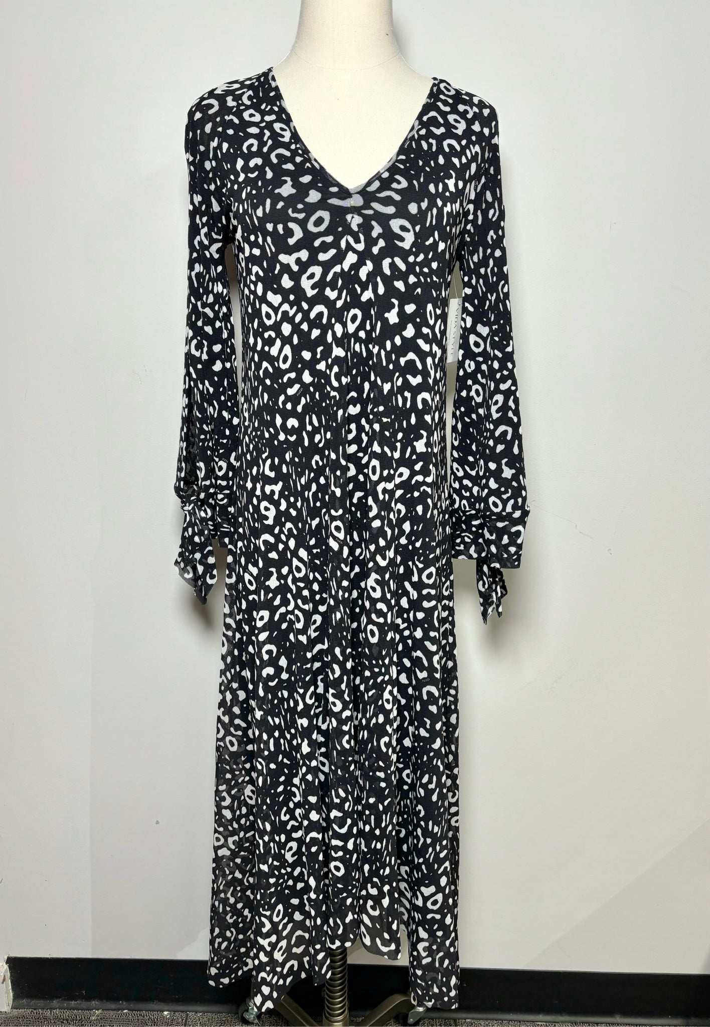 Women Size M Fuzzi Black Leopard Spots Polyester Blend Dress