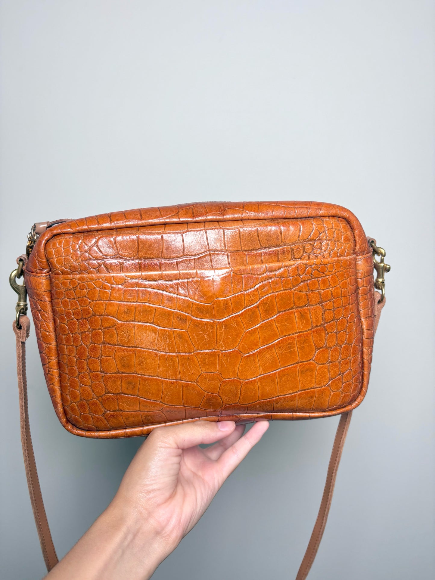 Leather Clare V. Croc Embossed Leather Pre-owned Cognac Small Purse