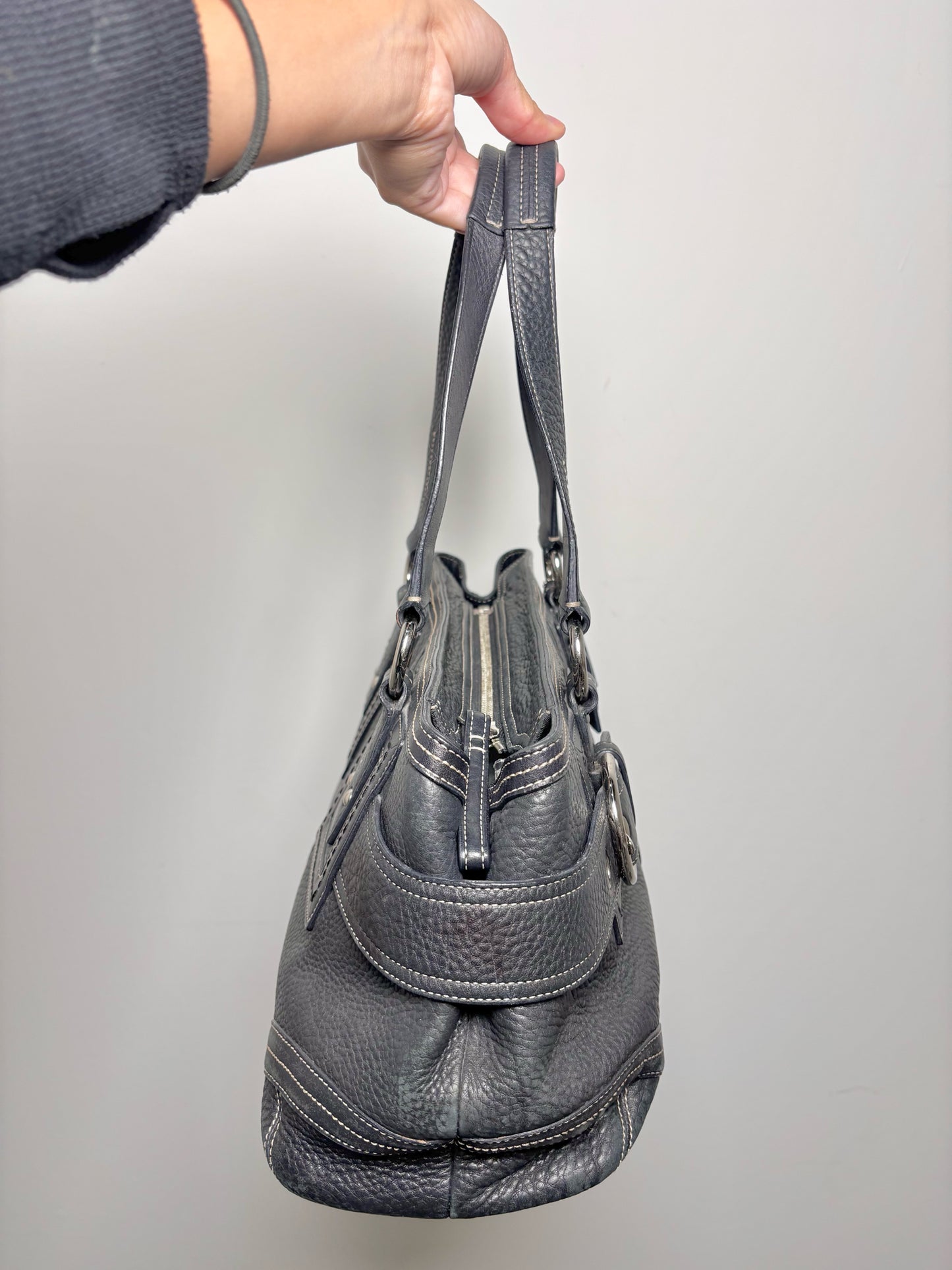 Coach Solid Leather Black Cowhide Hampton City 02764 Satchel Tote Purse
