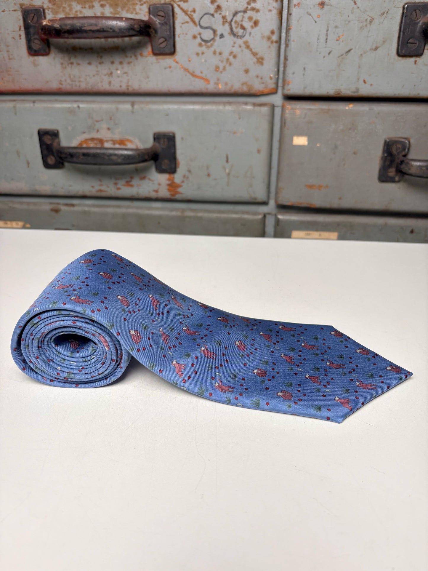 Hermes Blue 100% Silk Monkeys Men's Tie