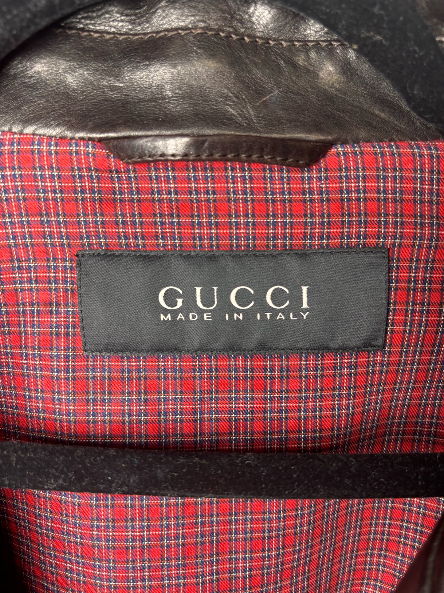 Gucci Black (Almost Brown) Leather Solid Men's 50 (L) Pre-owned, Rare Jacket