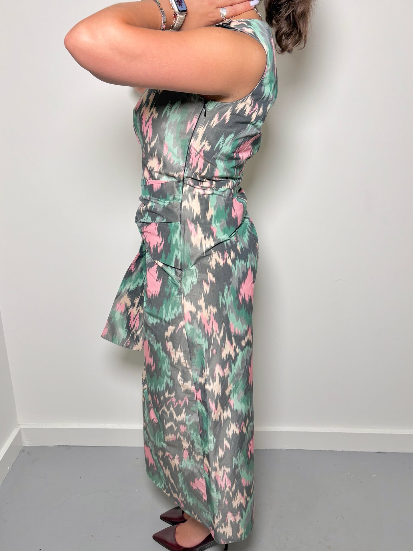 Women Size 8 Marni Green, Pink, Khaki Print Cotton Blend Midi Dress
