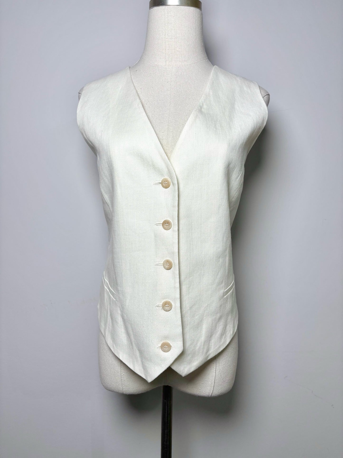 Women Size 8 Maison 123 Paris Cream Solid Cotton, Linen Vest
