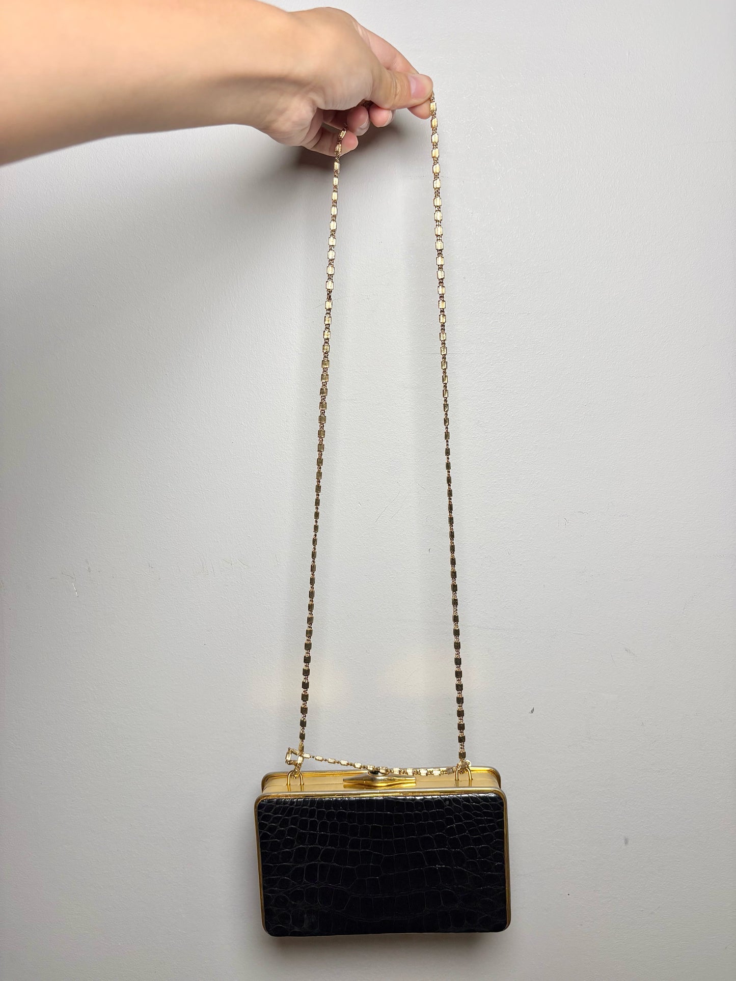 Judith Leiber Croc Embossed Leather Black Clutch/Crossbody