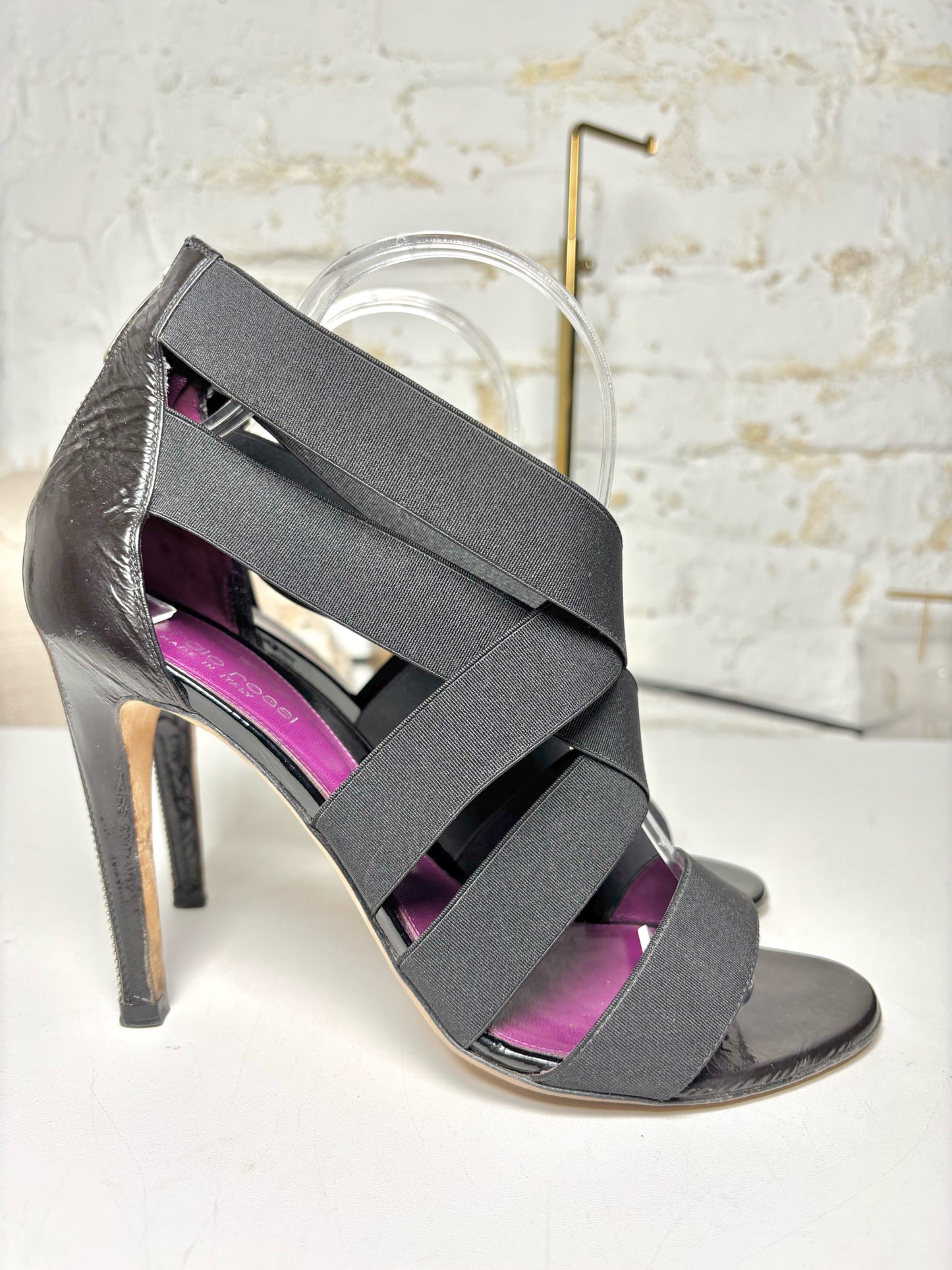 W Shoe Size 40 (10, US) Sergio Rossi Black Elastic, Leather Patent Sandals