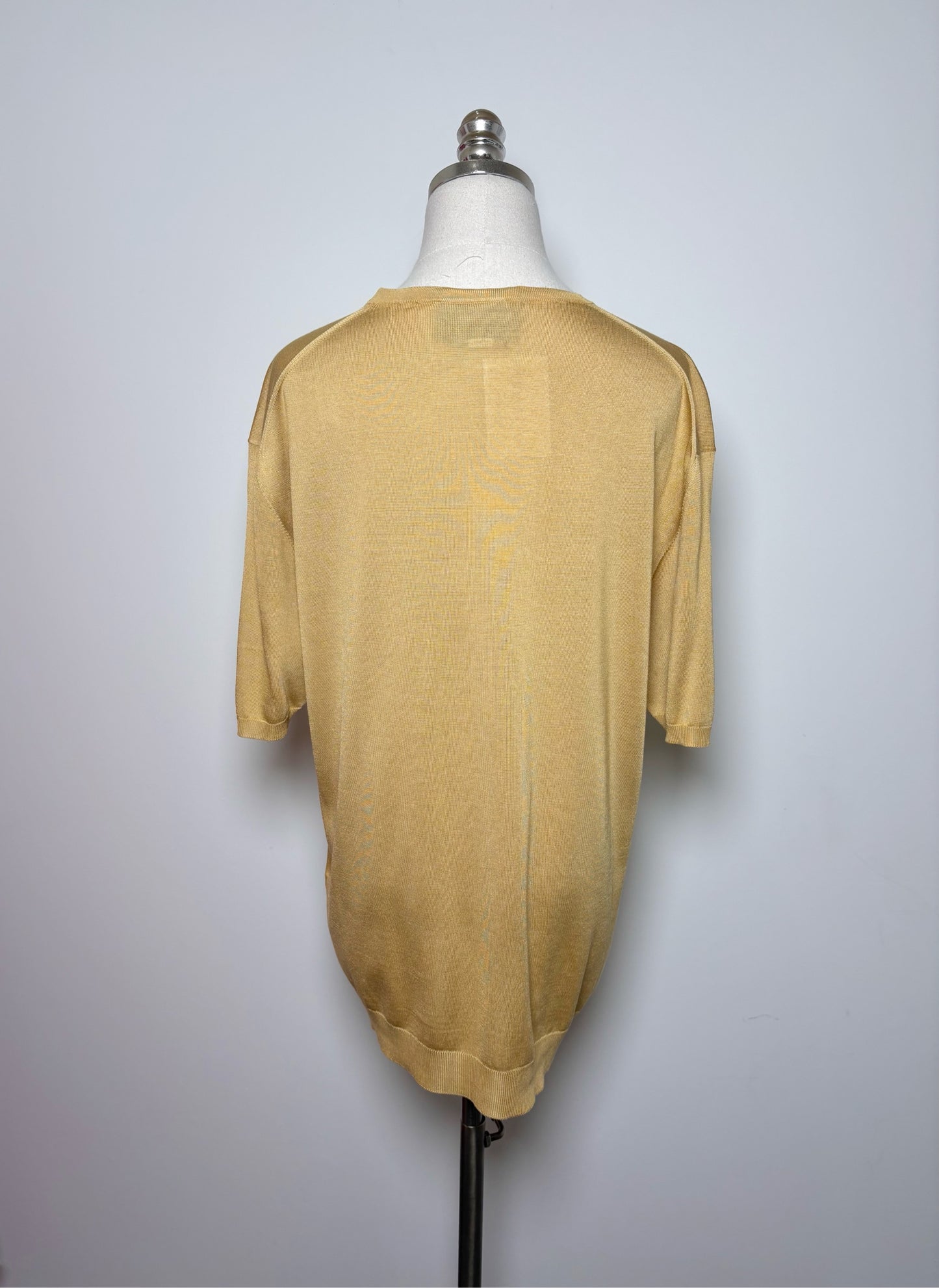 Prada Yellow Silk Solid Men's Mens Size 50 (L) Short Sleeves Sweater