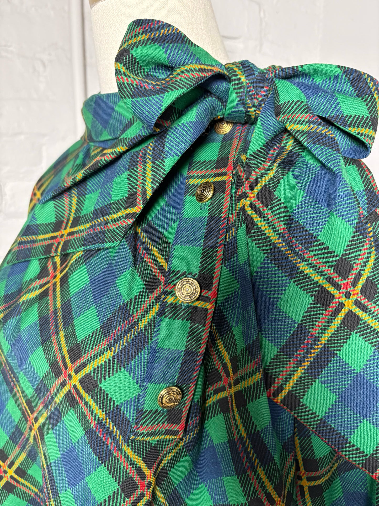 Women Size 44 (12-14) Saint Laurent Green Plaid Vintage Top