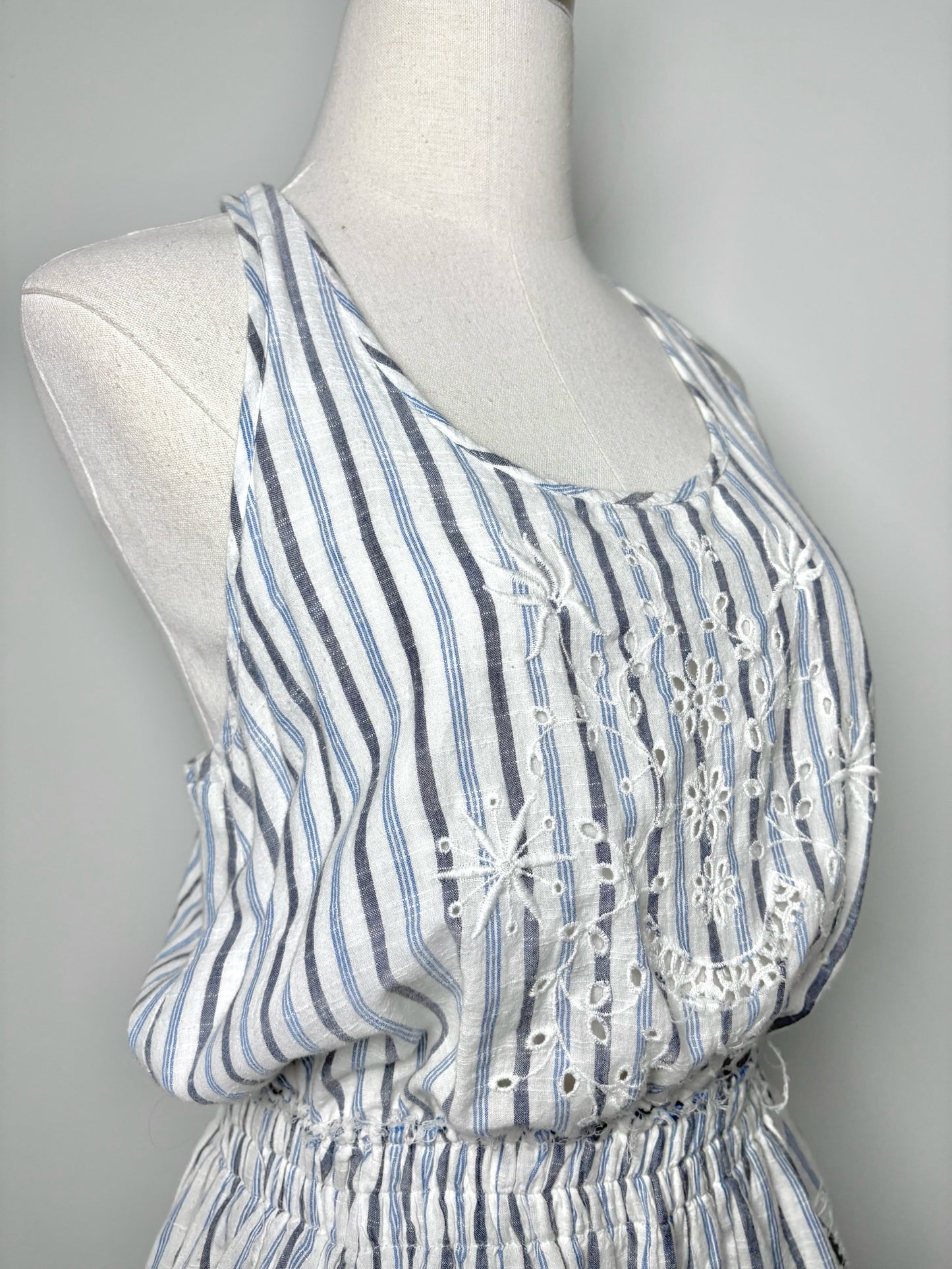 Women Size M LoveShackFancy Blue, white, gray Stripe Cotton Dress