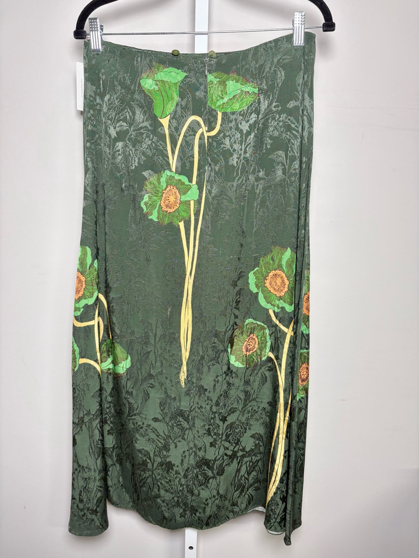 Women Size 6 Johanna Ortiz Green Floral Print Profound Passion Midi Skirt