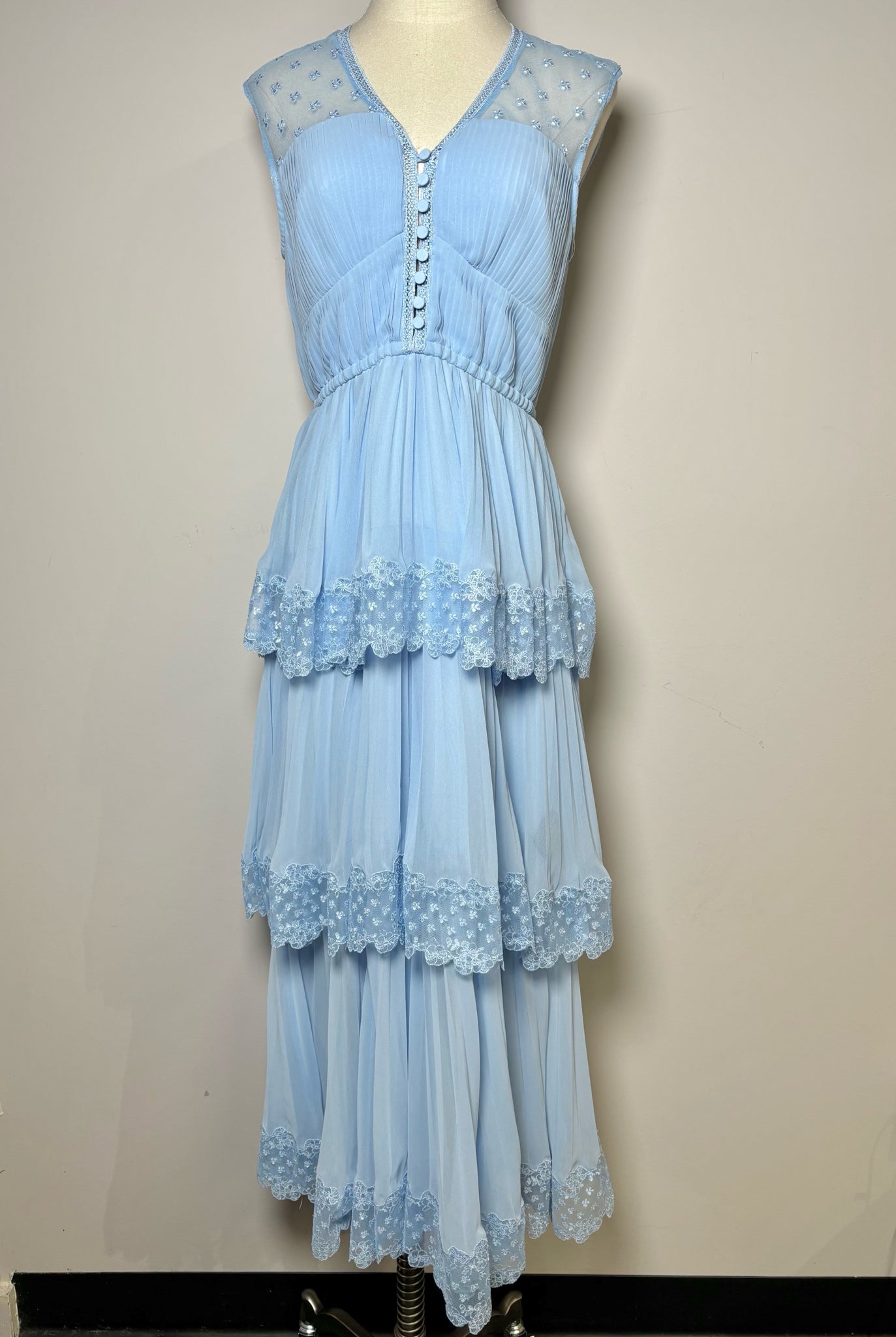 Women Size M Self-Portrait Baby Blue SolidTiered Midi Dress