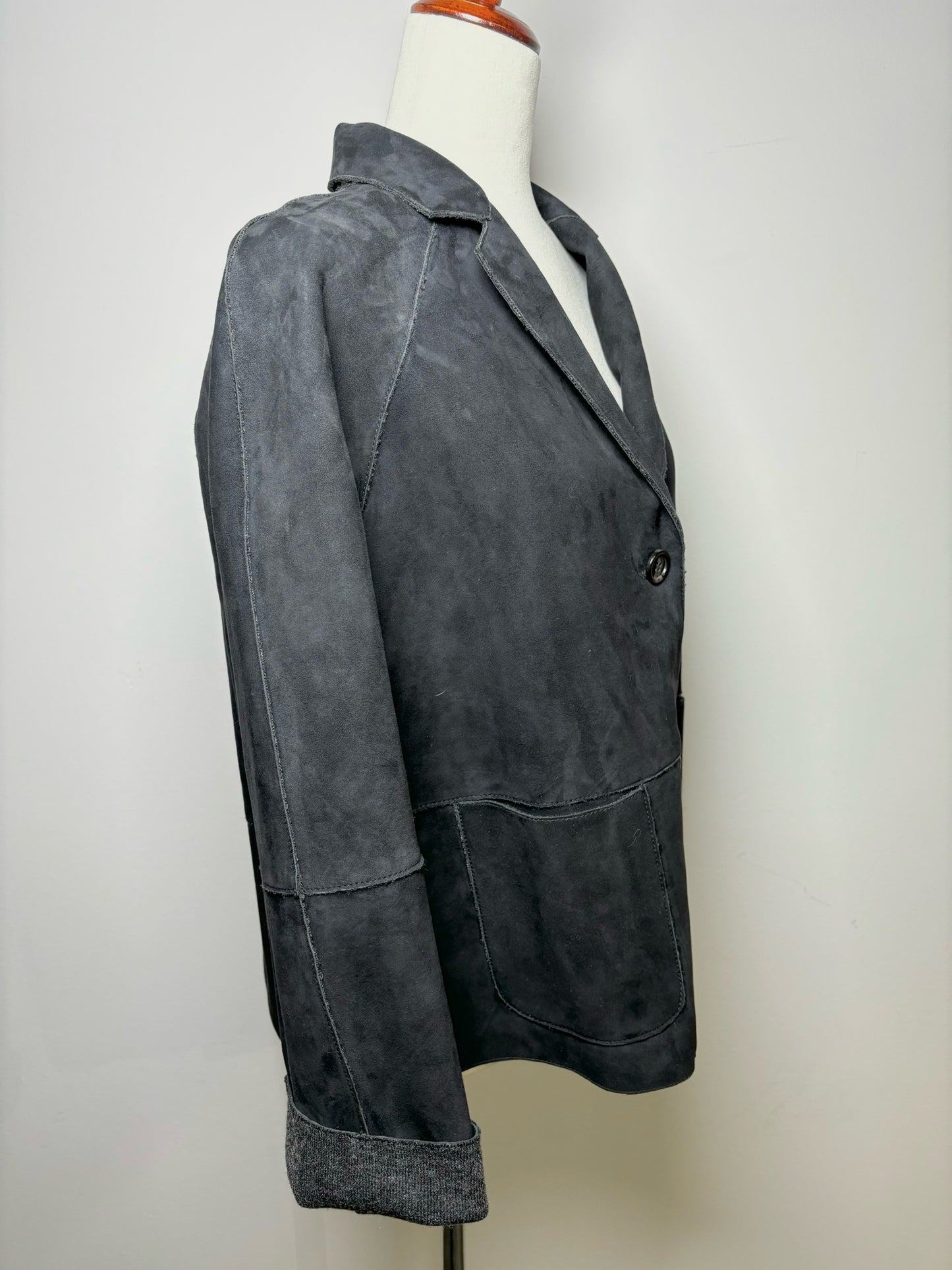 Women Size M Verdura Pelle Black Solid Suede Leather Jacket