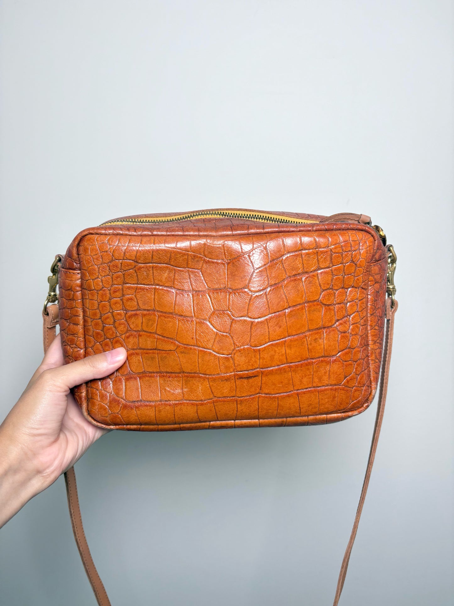 Leather Clare V. Croc Embossed Leather Pre-owned Cognac Small Purse