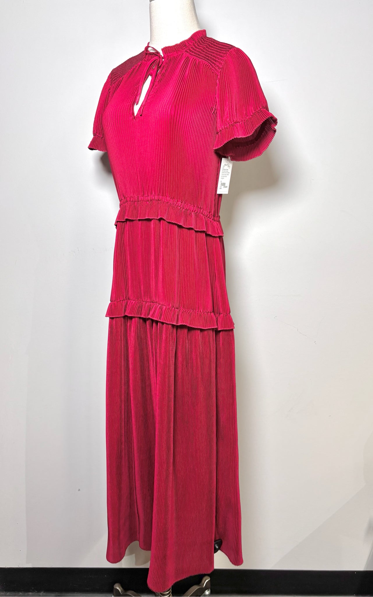 Women Size 6 ML Monique L'Huillier Wine Solid Midi Mini Pleats Dress