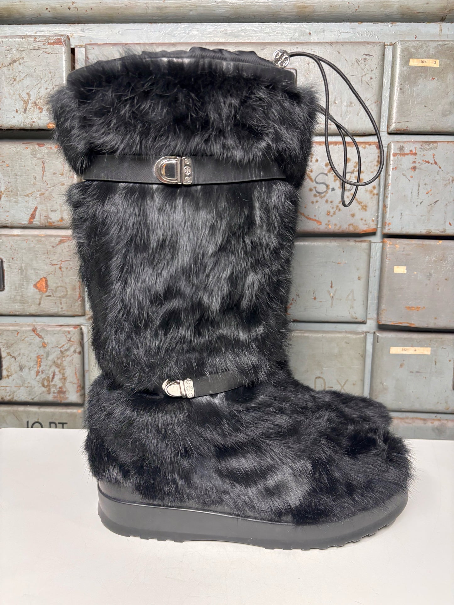 W Shoe Size 10 Tory Burch Black Rabbit Fur Boots