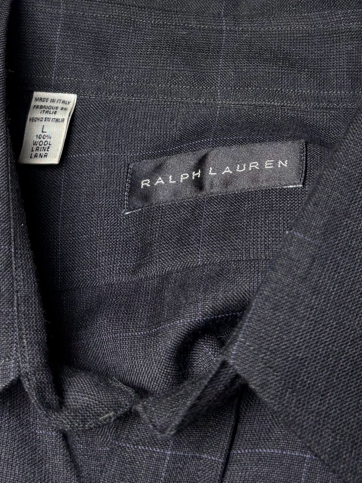 Men's Size L Ralph Lauren Black Label Gray Purple Check Pure Wool Pre-Owned Shirt