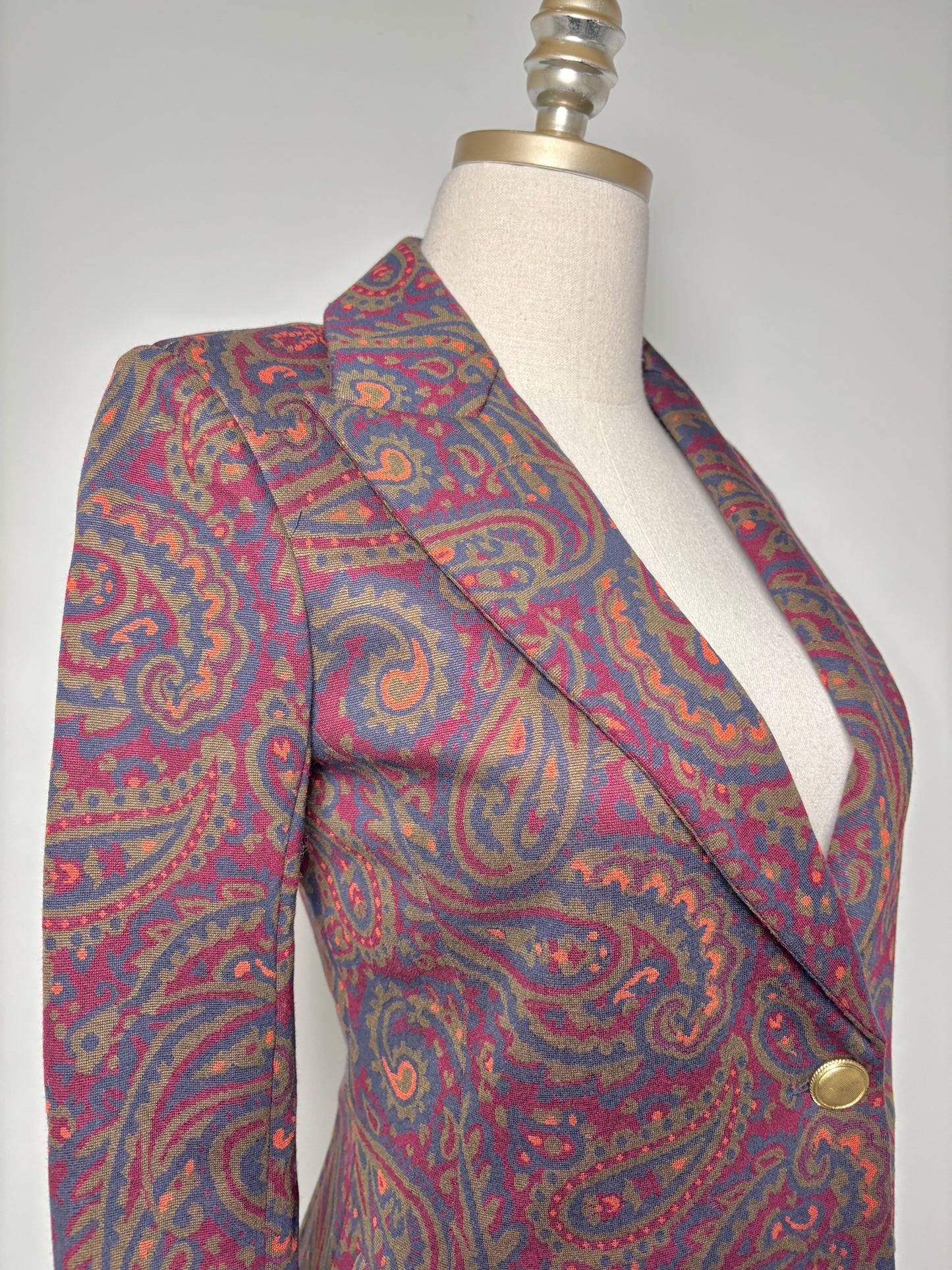 Women Size XS Rosetta Getty Burgundy, Olive, Navy & Orange Paisley Blazer