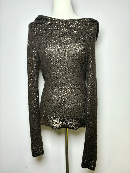 Women Size S Donna Karan Collection Brown Sequins Cashmere Sweater