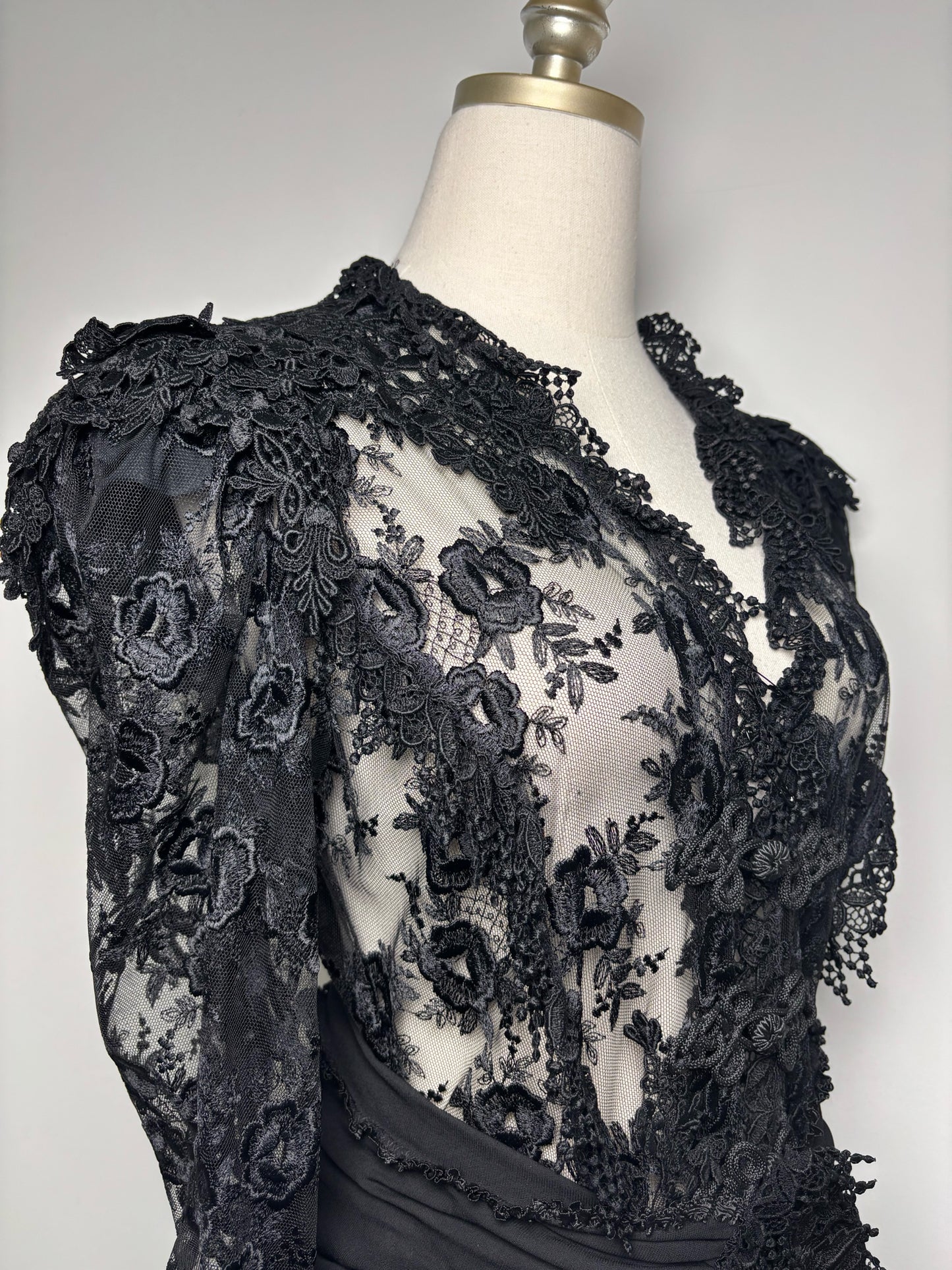Women Size L No Label Black Lace Nylon, Polyester Blouse