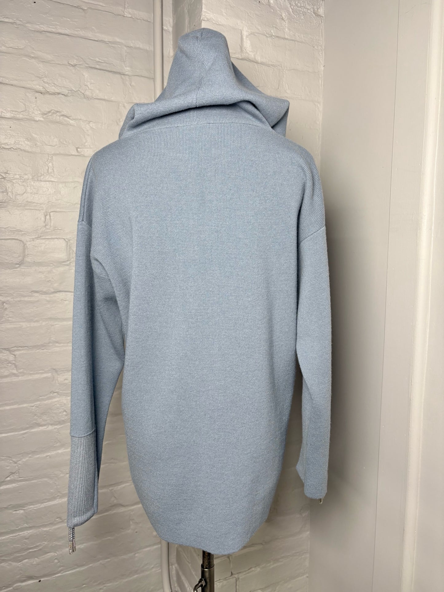 Women Size 42 ( 6 US) Panicale Sky Blue Solid Wool Blend Hood Zip Sweater
