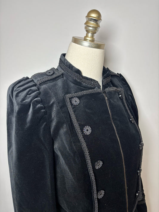 Women Size L Anne Fontaine Black Solid Velvet NWT Military/Symphonie Jacket